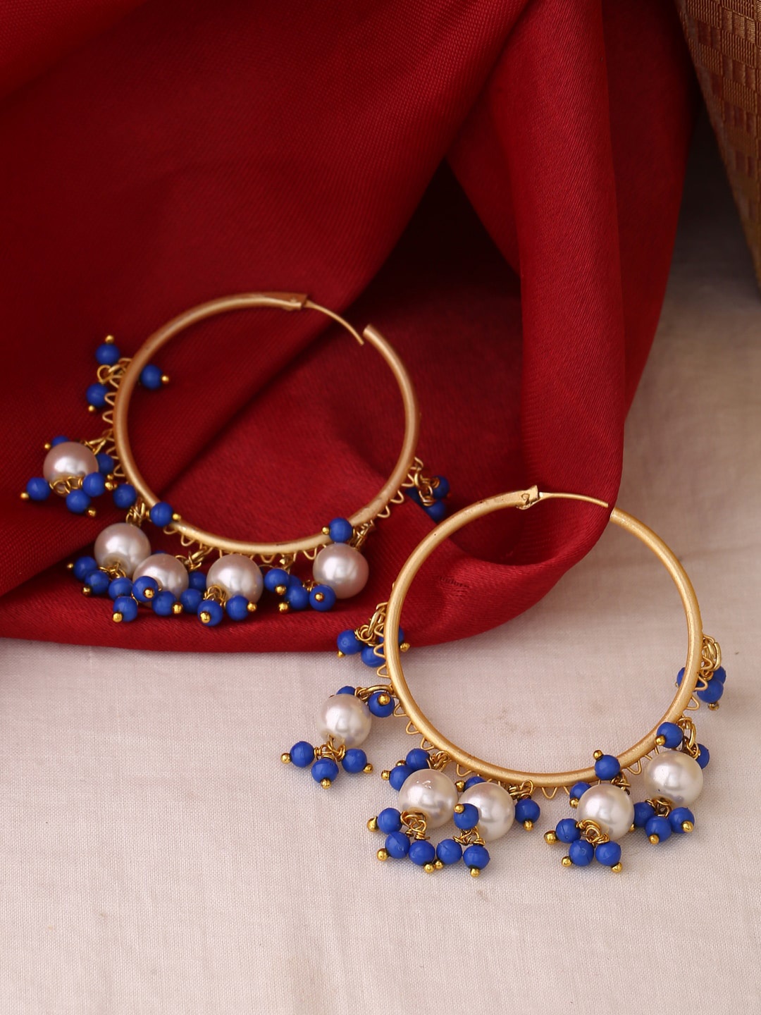 

Shoshaa Gold-Toned & Blue Contemporary Hoop Earrings