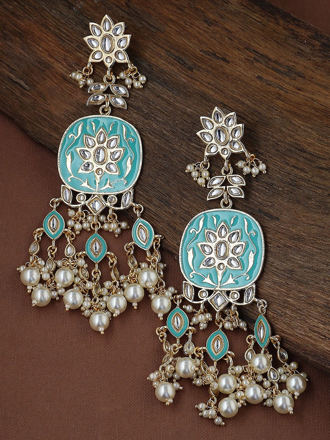 

Shoshaa Turquoise Blue & Silver-Toned Contemporary Drop Earrings