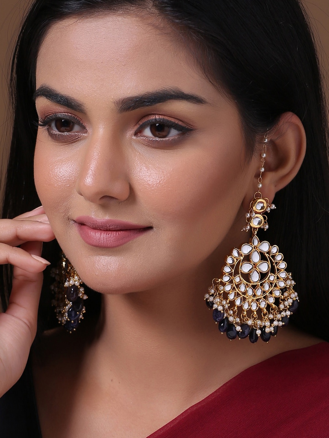 

Shoshaa Gold-Toned & Black Circular Chandbalis Earrings