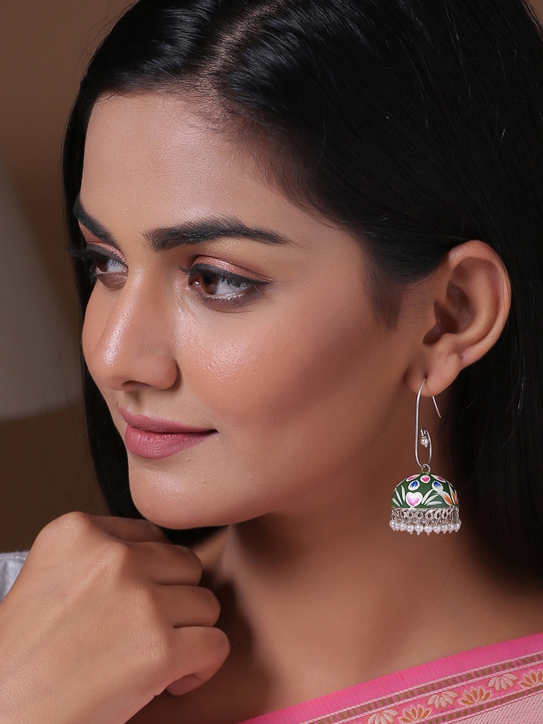 

Shoshaa Green Contemporary Jhumkas Earrings