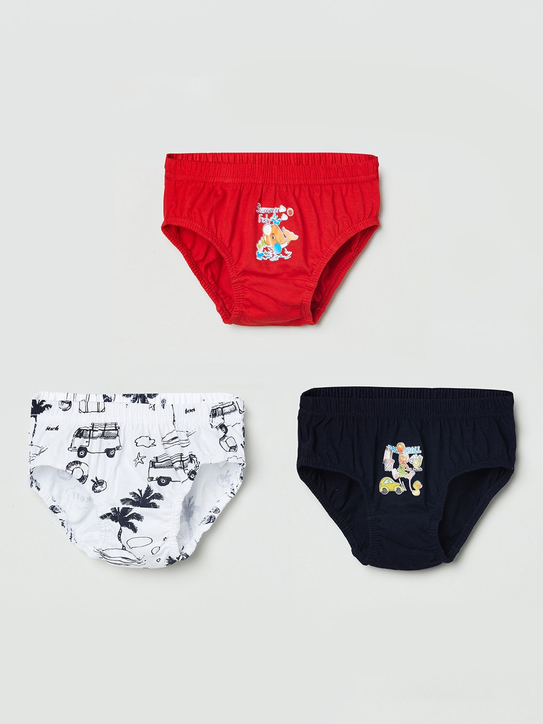 

max Boys Boys Pack Of 3 Printed Cotton Basic Briefs, Red