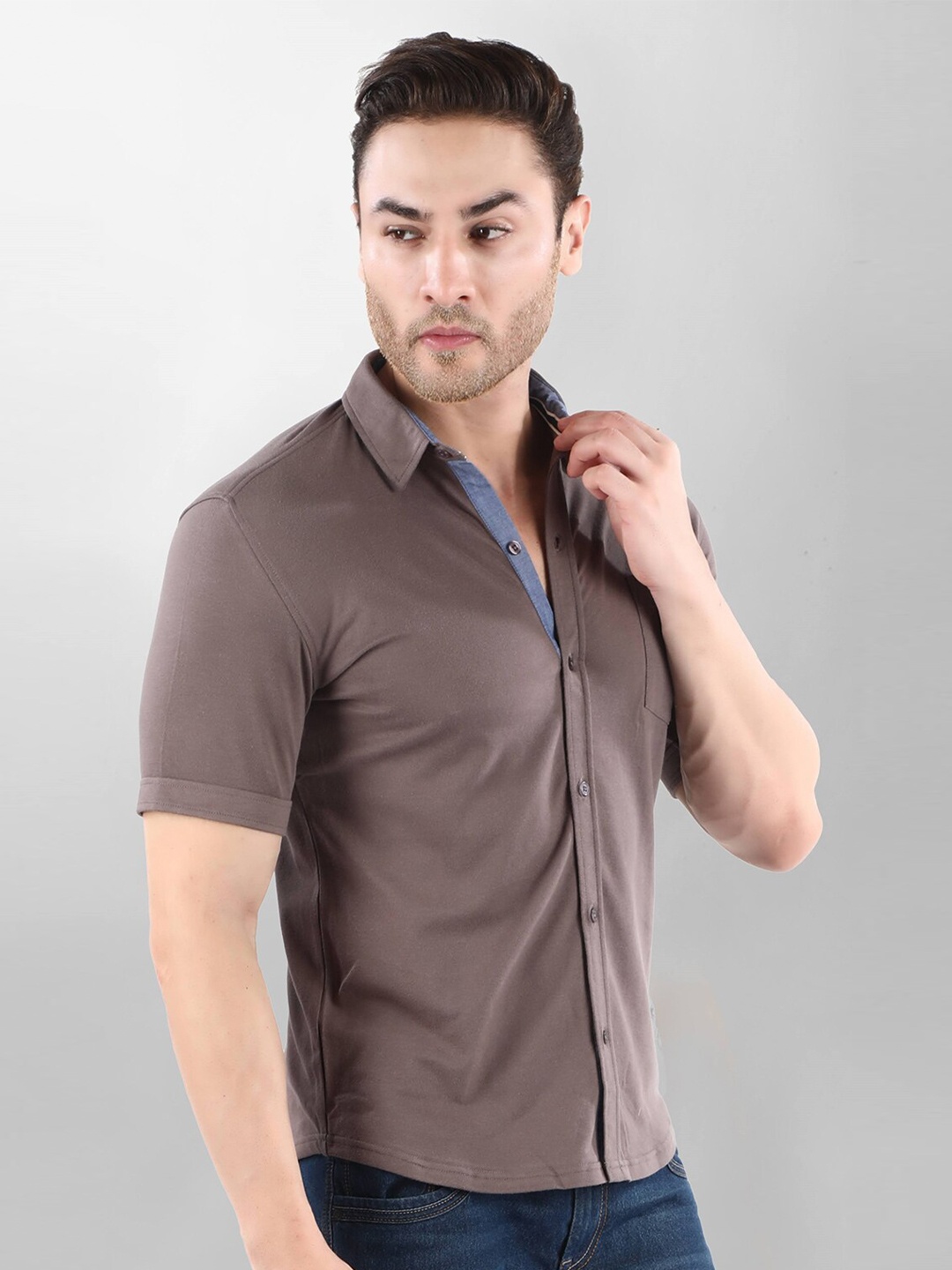 

Dream of Glory Inc Men Taupe Cotton Casual Shirt
