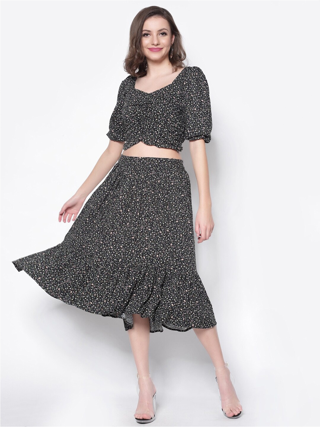 

Sera Black Floral Midi Dress