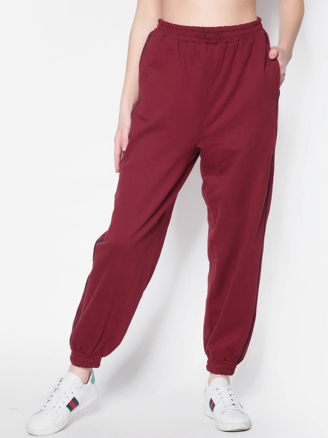 

Sera Women Burgundy Solid Cotton Joggers