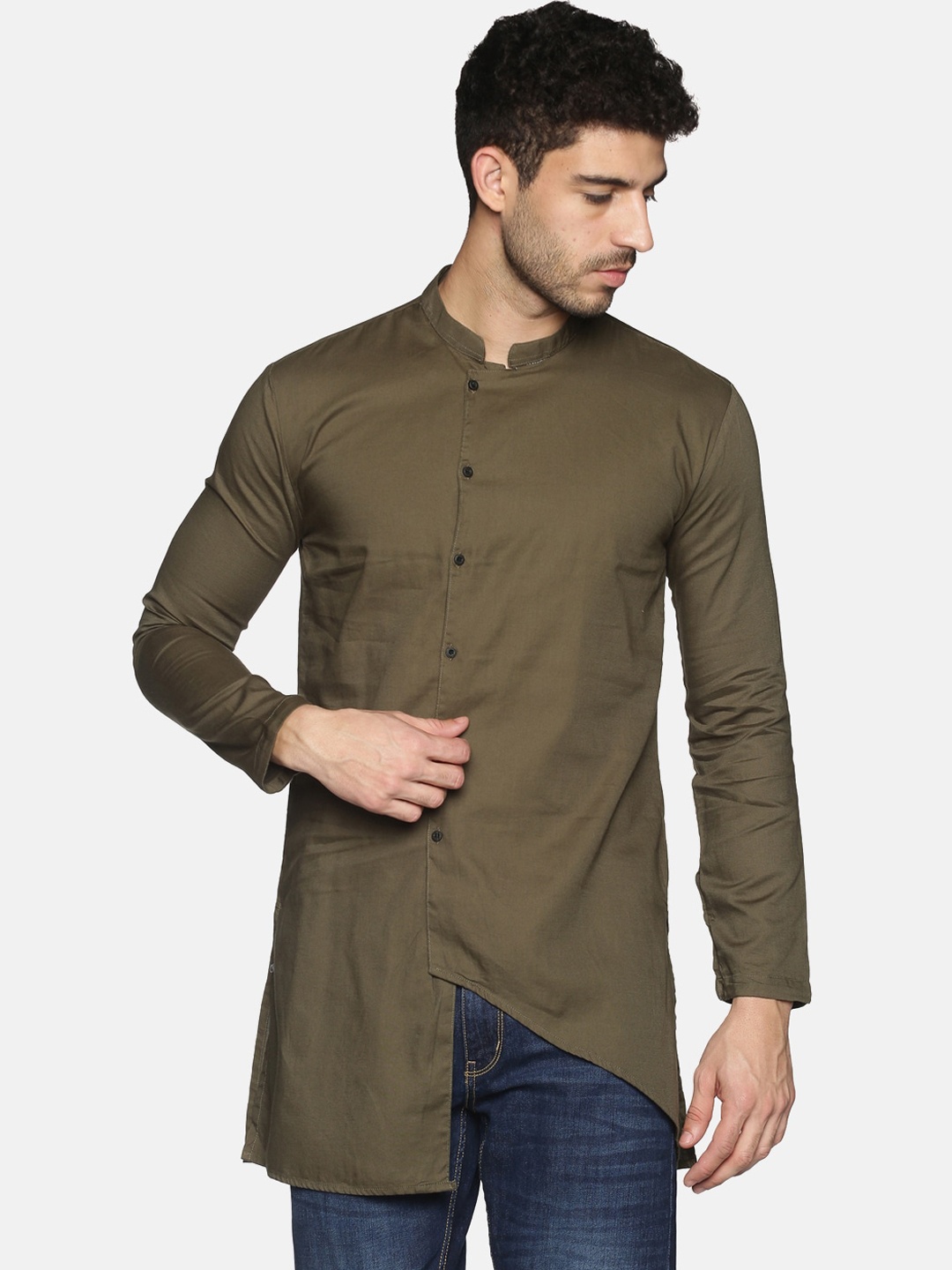 

SHOWOFF Men Green Solid Kurta