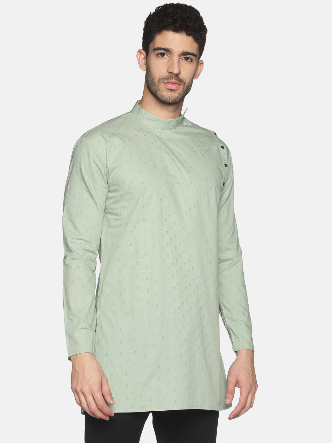 

SHOWOFF Men Green Mandarin Collar Kurta