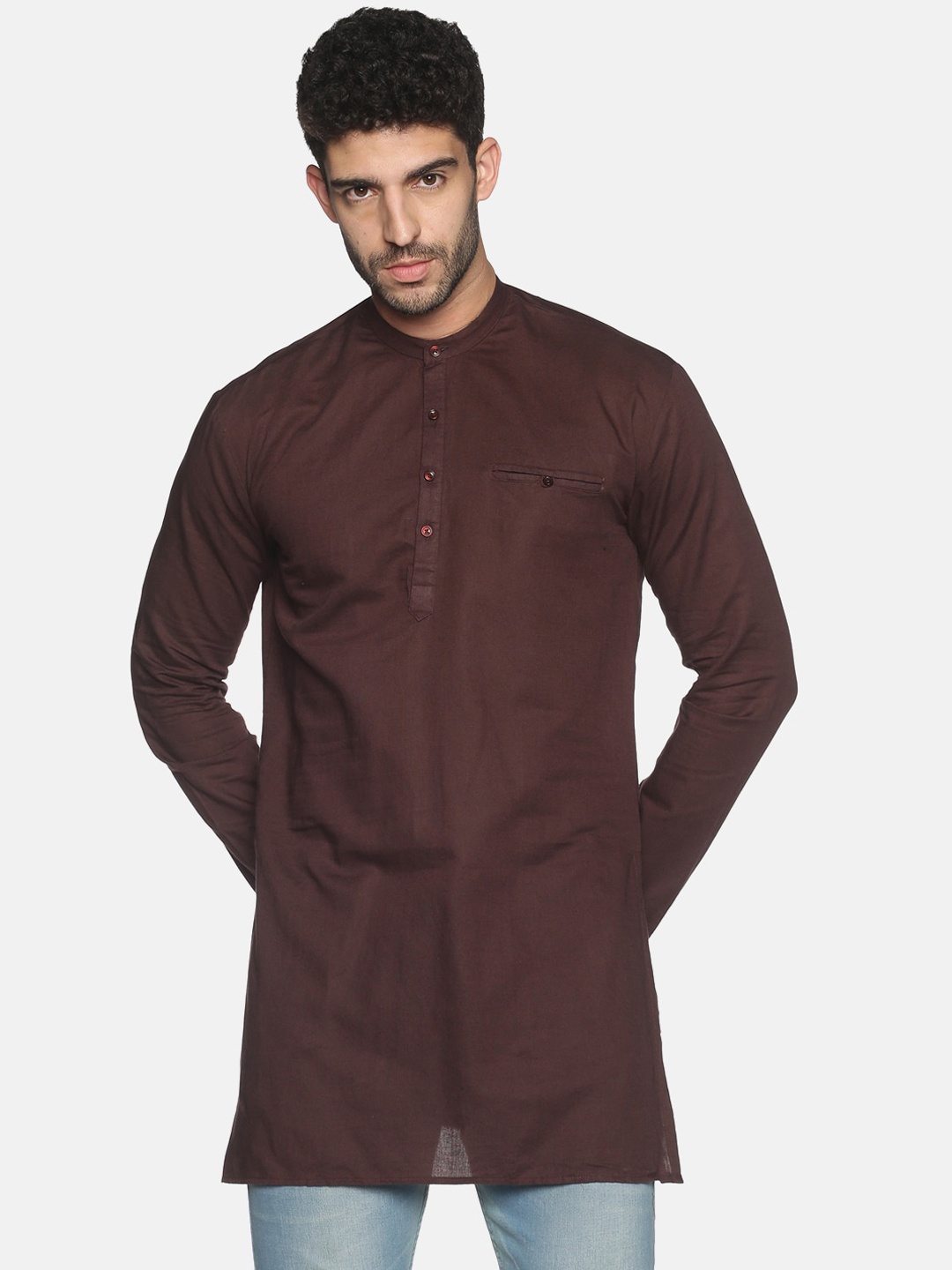 

SHOWOFF Men Brown Mandarin Collar Kurta