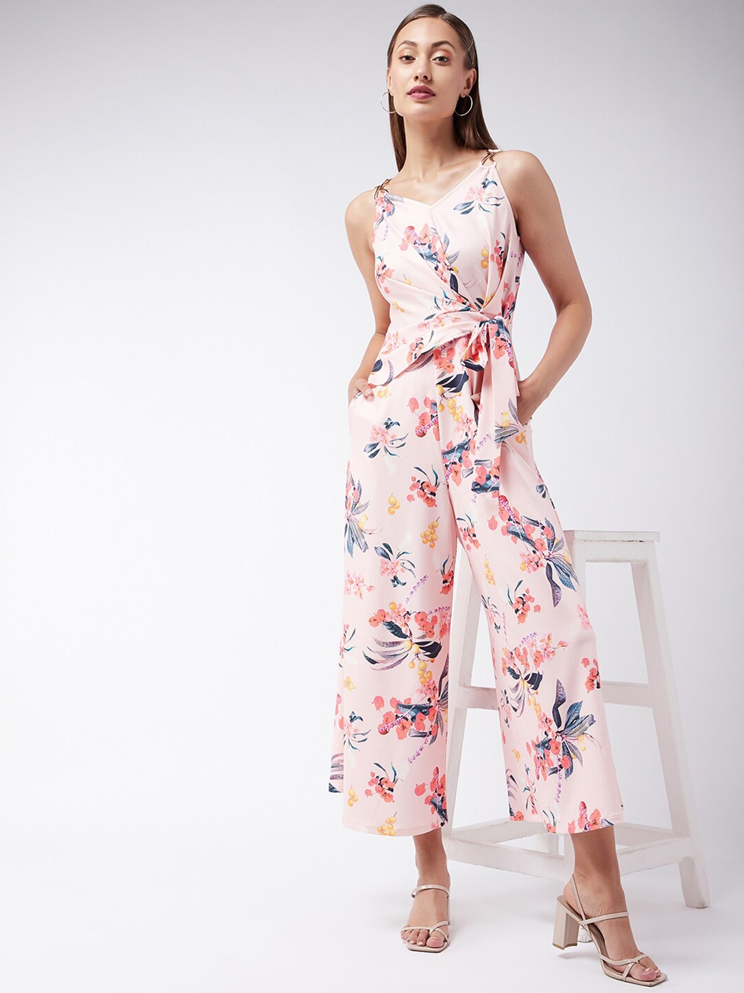 

Miss Chase Pink & Blue Printed Basic Jumpsuit
