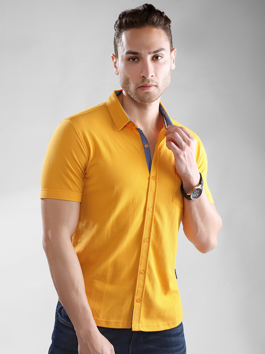 

Dream of Glory Inc Men Yellow Pure Cotton Casual Shirt