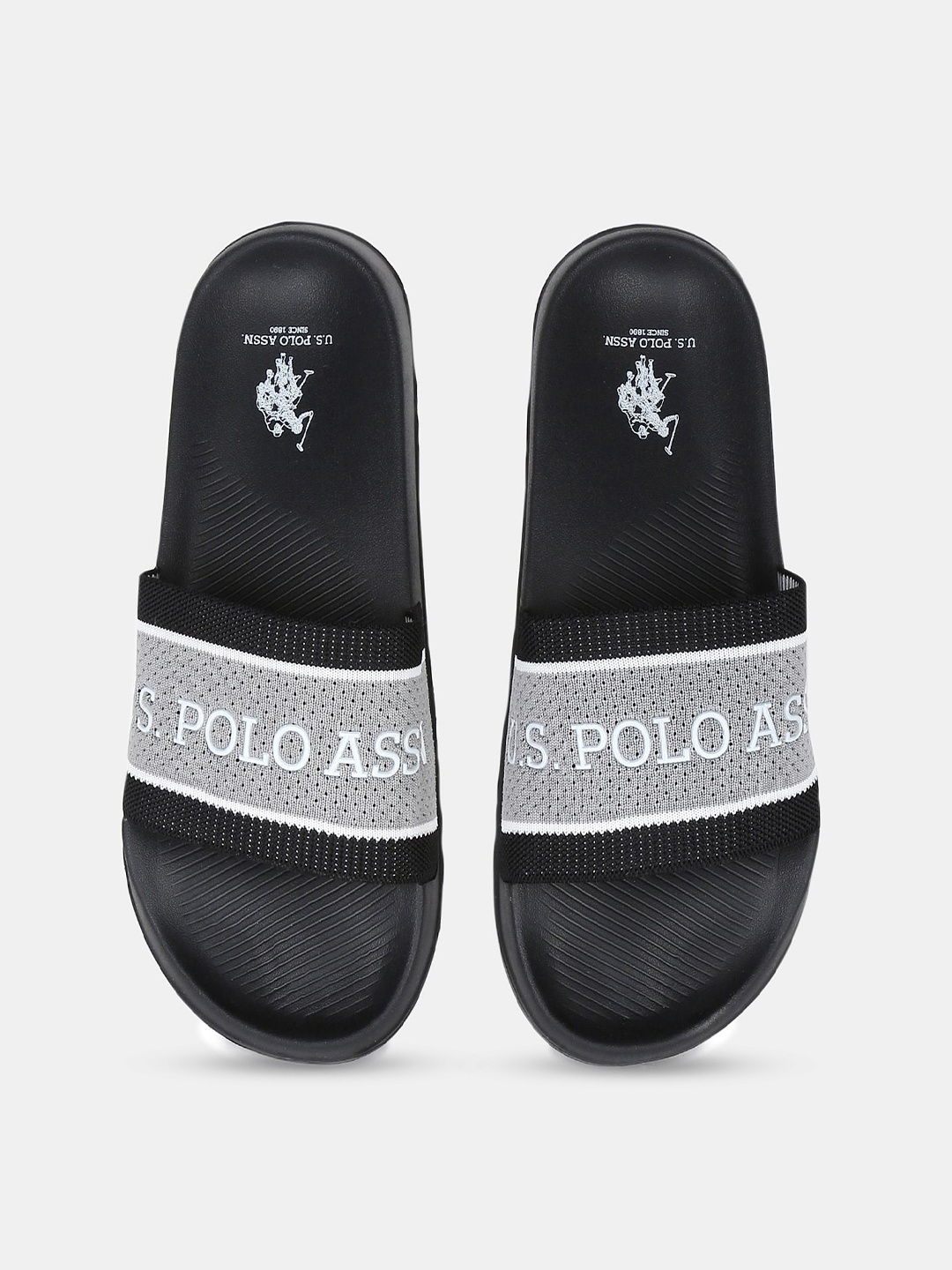 

U S Polo Assn Men Black & White Printed Sliders