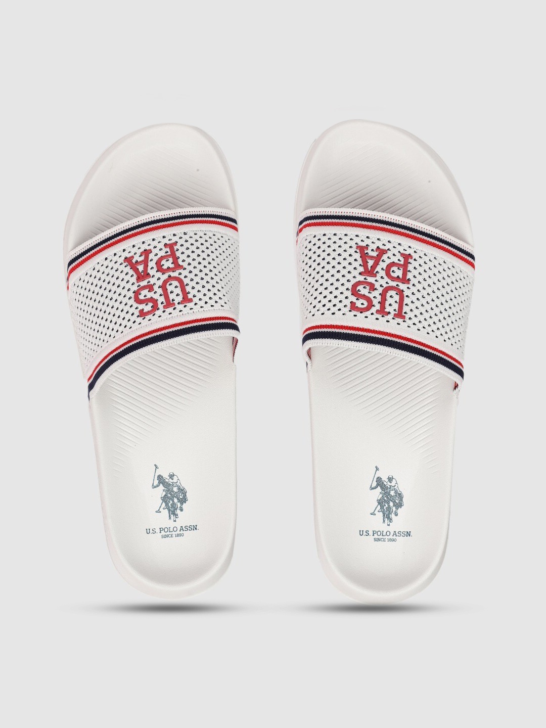 

U.S. Polo Assn. Men Off White & Red Printed BREYTON 2.0 Sliders
