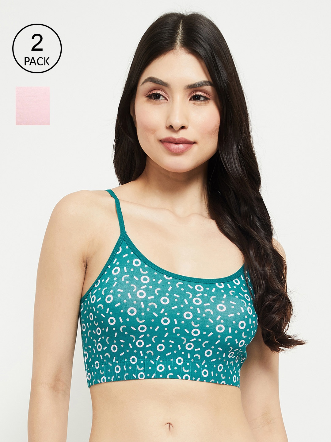 

max Pack Of 2 Teal Blue & Pink Geometric Bra Lightly Padded