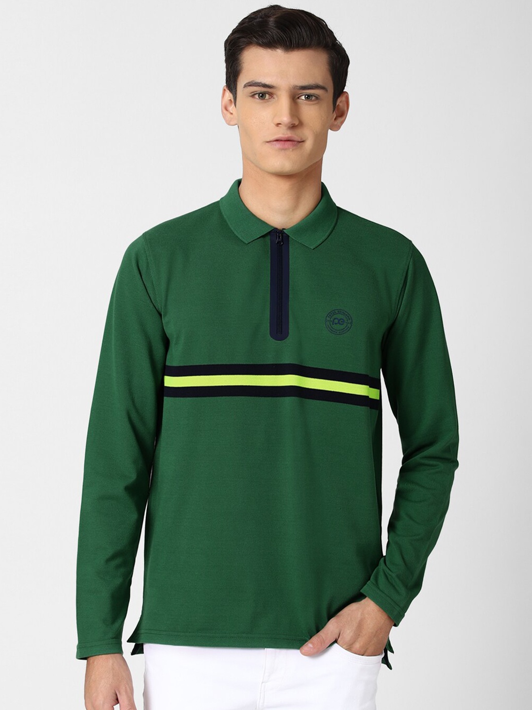 

Peter England Casuals Men Green Polo Collar T-shirt