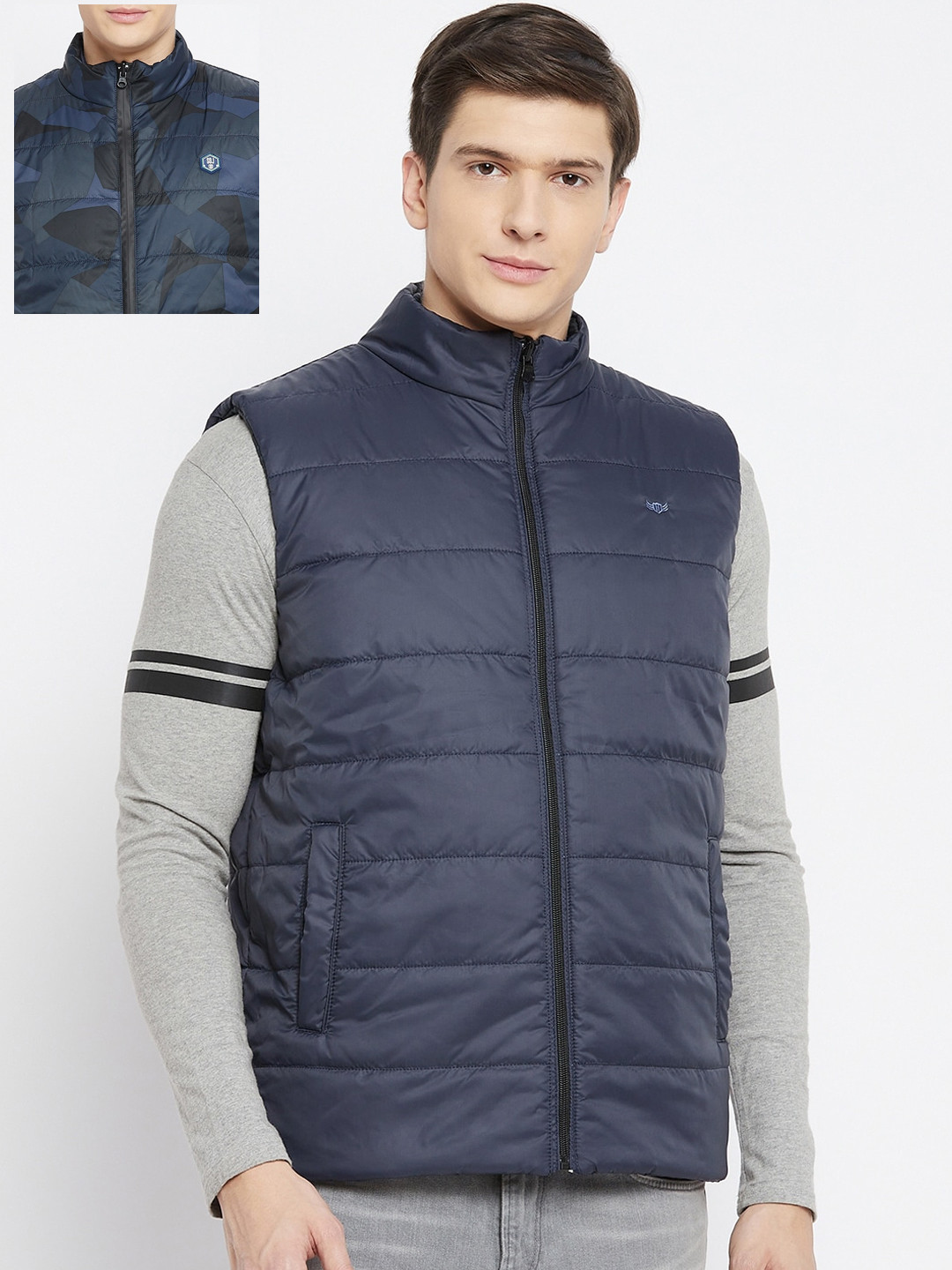 

Duke Men Blue Camouflage Reversible Padded Jacket