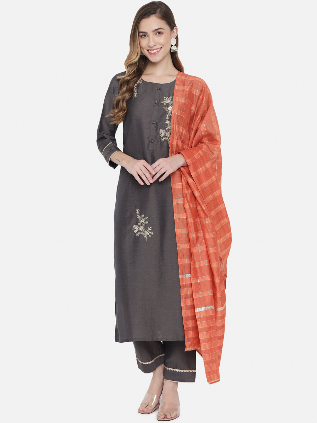 

VAABASTA Women Grey Kurta With Palazzos & Dupatta