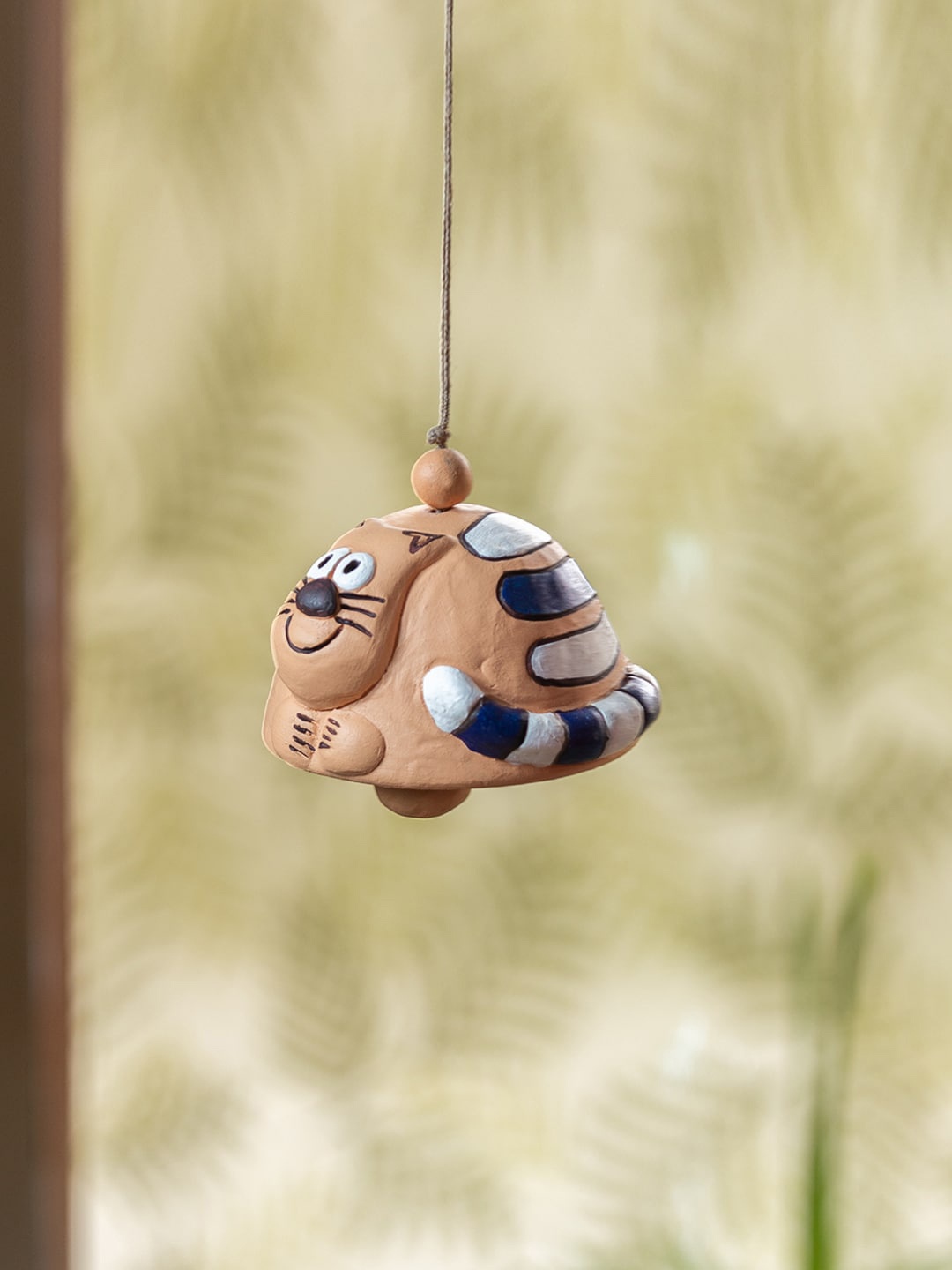 

ExclusiveLane Cheeky Cat Terracotta Windchime & Decorative Hanging, Beige