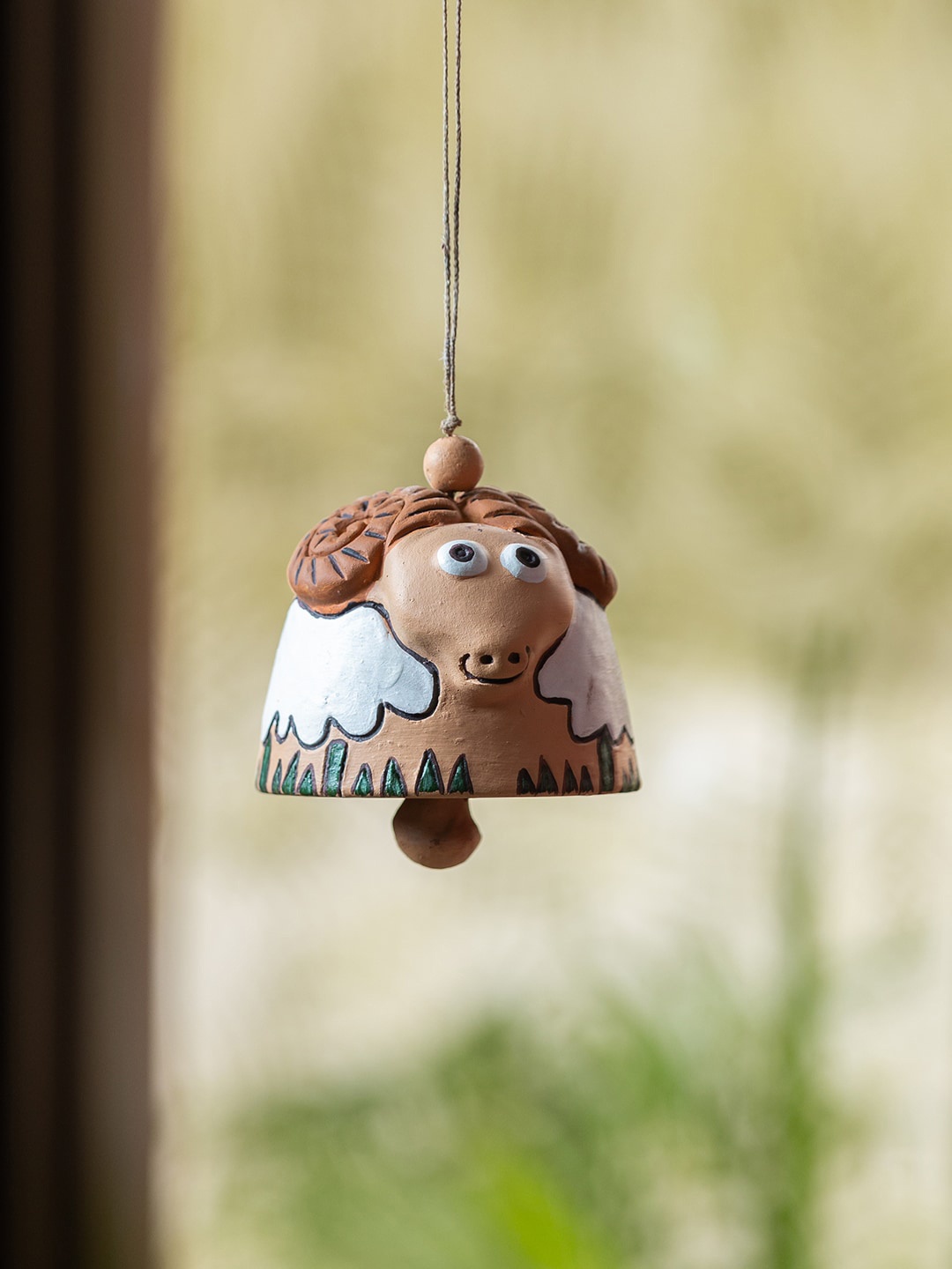 

ExclusiveLane Rustic Ram Terracotta Windchimes Decorative Hanging, Beige