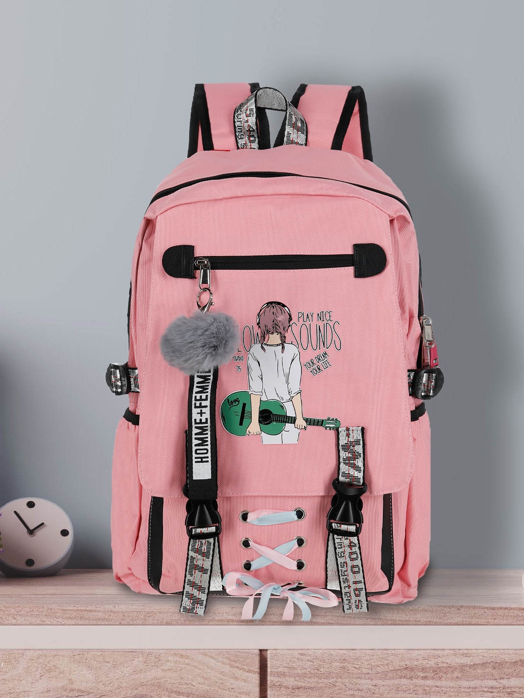 

POPLINS Unisex Kids Pink & Black Graphic Backpack