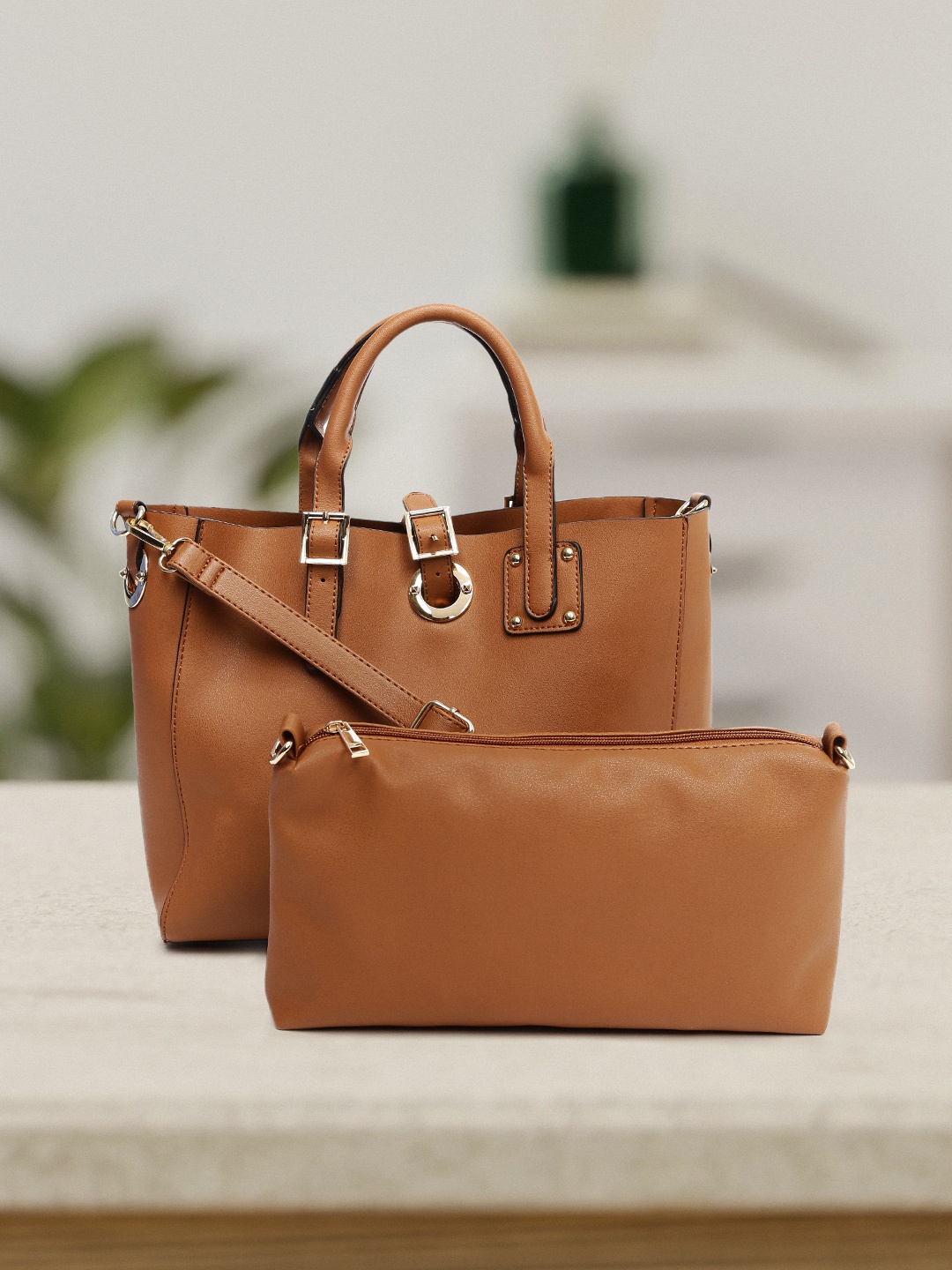 

DressBerry Tan Brown Handbag with Detachable Pouch