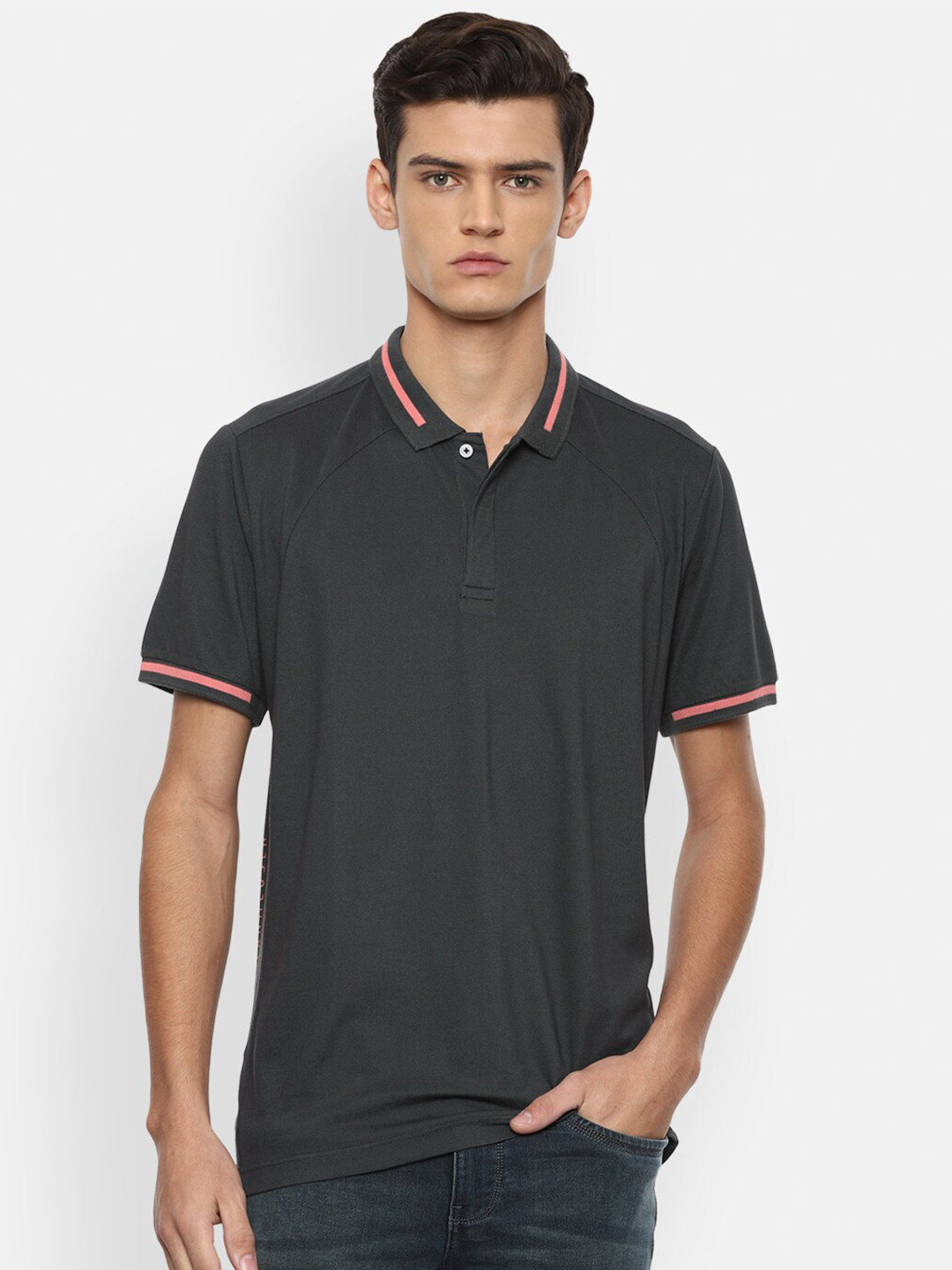 

Van Heusen Men Charcoal Grey Polo Collar T-shirt