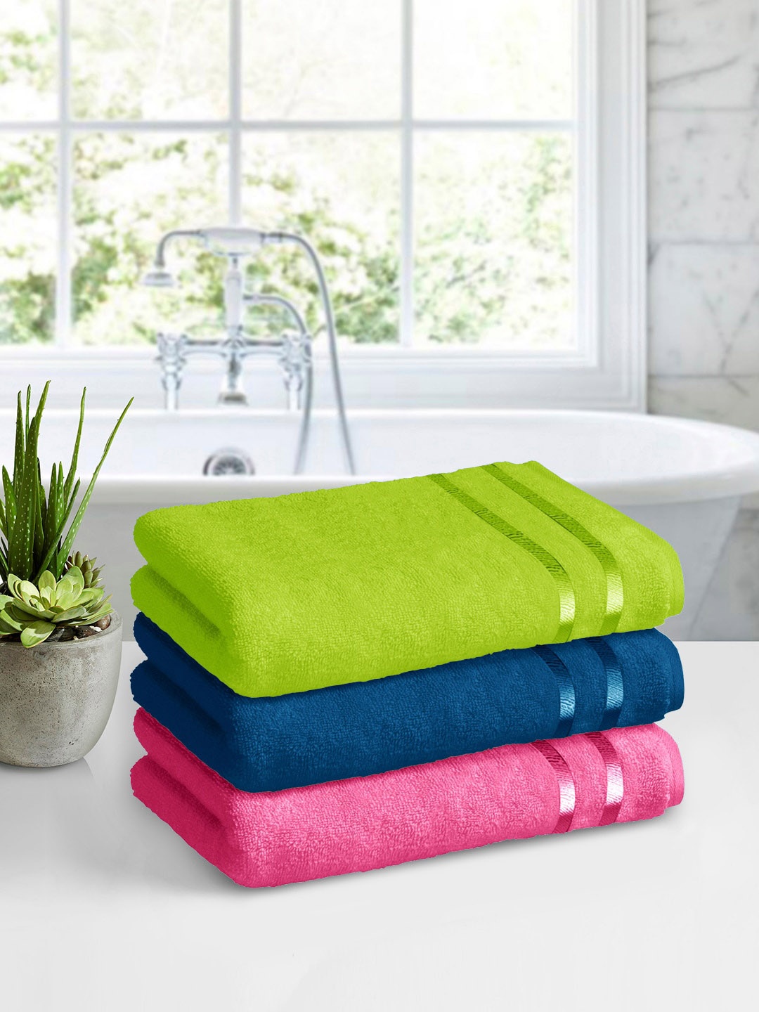 

Story@home Set Of 3 Solid 450 GSM Bath Towels, Pink