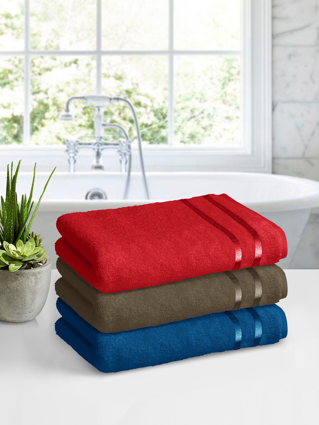 

Story@home Set of 3 Solid 450 GSM Pure Cotton Bath Towel, Navy blue
