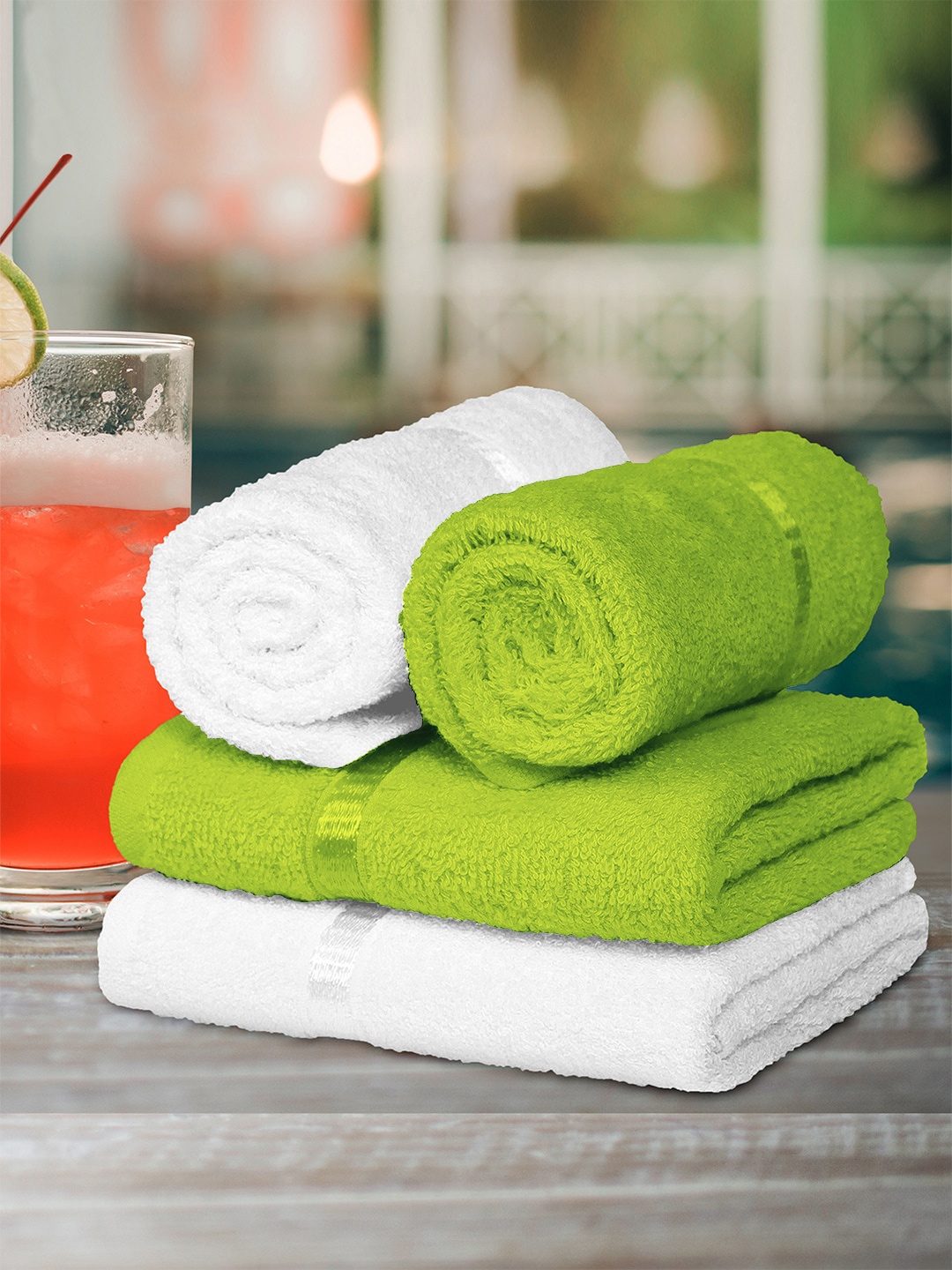 

Story@home White & Green Pack Of 4 450GSM Pure Cotton Hand Towels