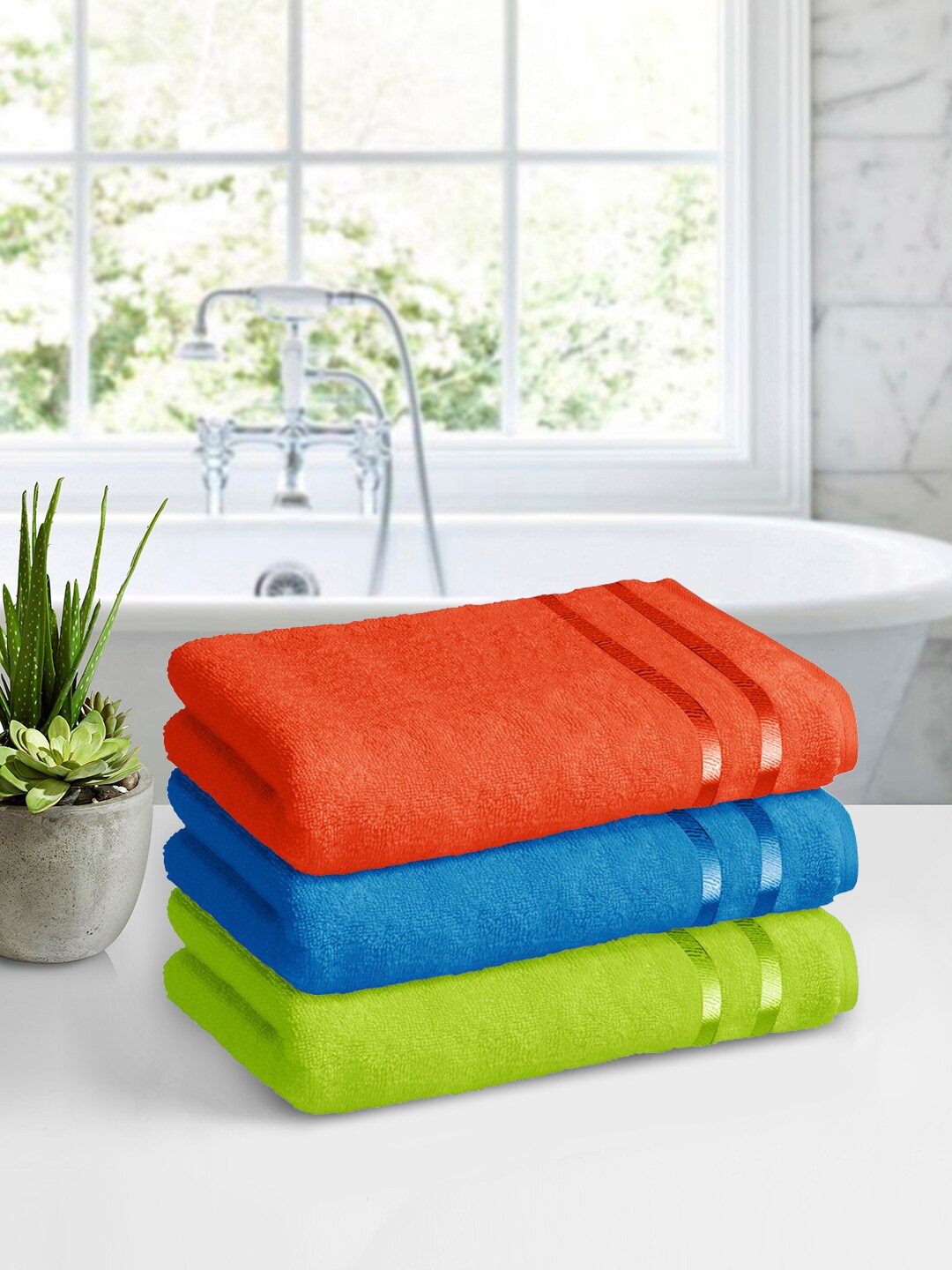

Story@home Set of 3 Solid 450 GSM Pure Cotton Bath Towel, Green