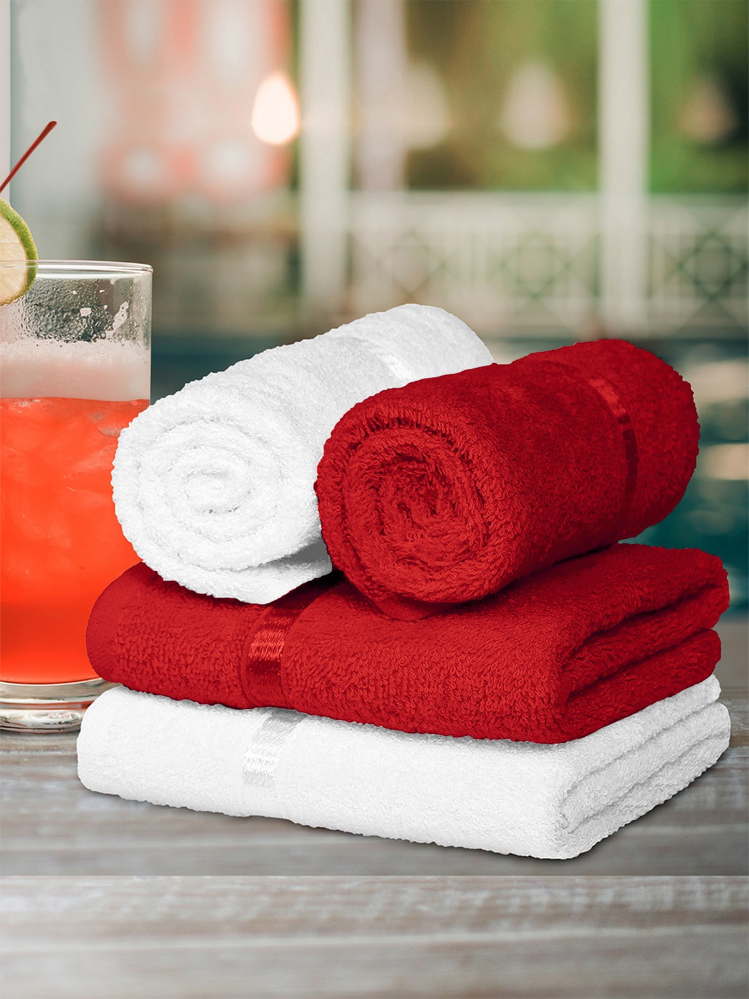 

Story@home Set of 4 White & Red 450 GSM Cotton Hand Towels