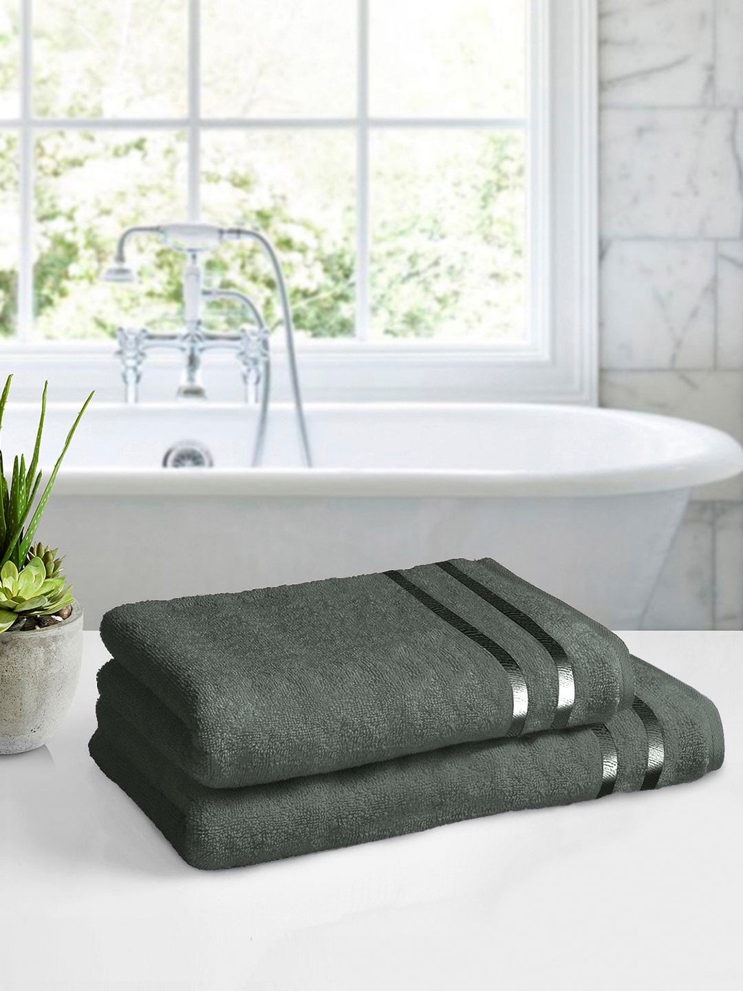 

Story@home Set Of 2 Pure Cotton 450 GSM Bath Towel Set, Charcoal