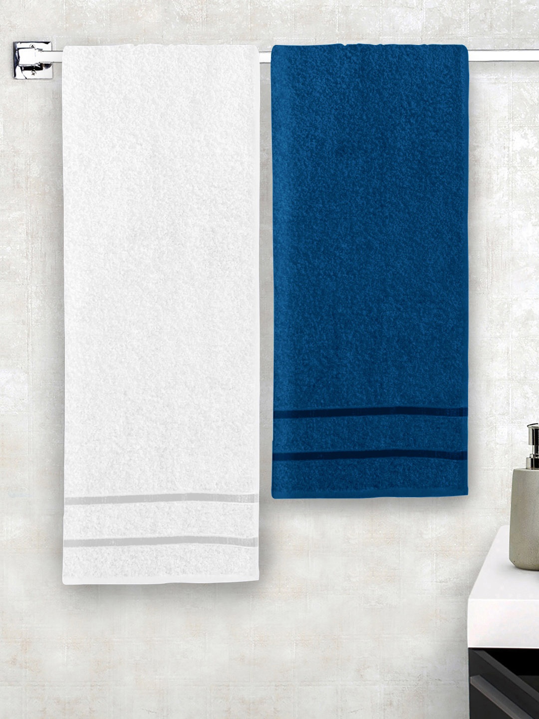 

Story@home Set of 2 Navy Blue & White 450 GSM Cotton Bath Towels