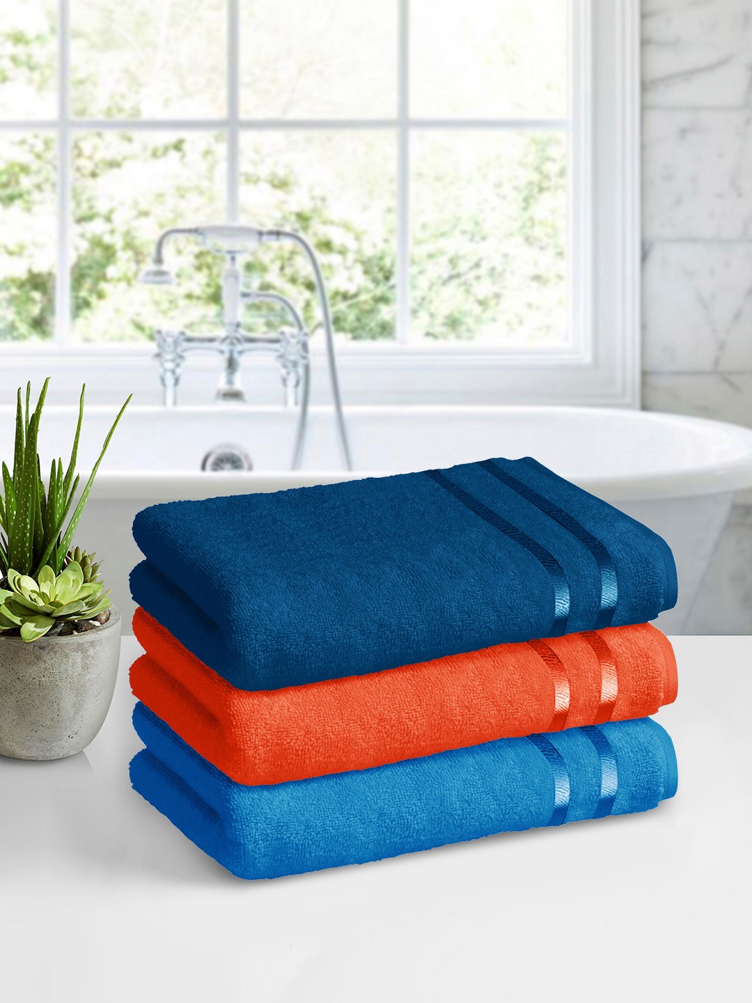 

Story@home Set Of 3 Solid 450 GSM Bath Towels, Blue