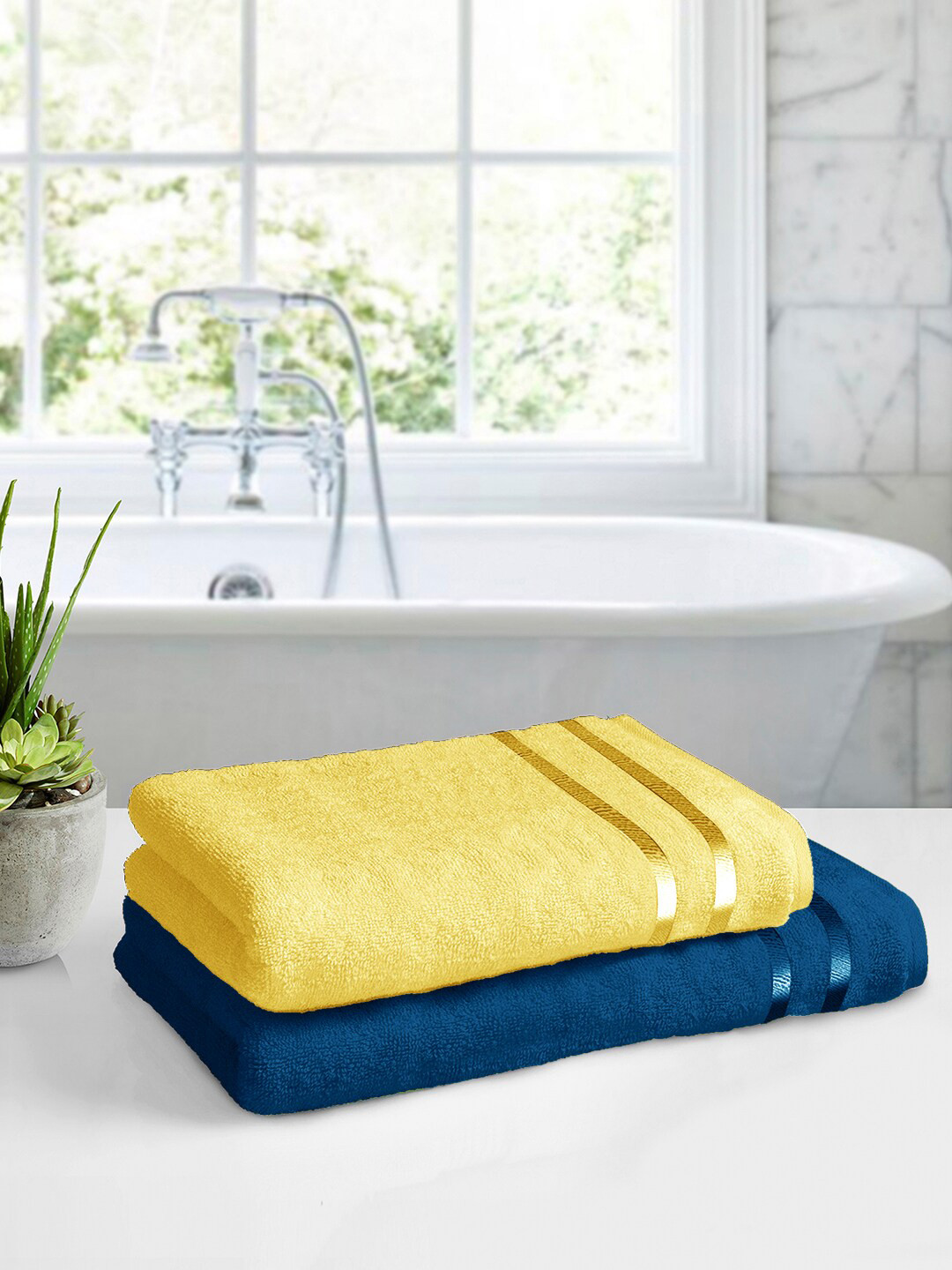 

Story@home Set of 2 Solid 450 GSM Pure Cotton Bath Towel, Yellow