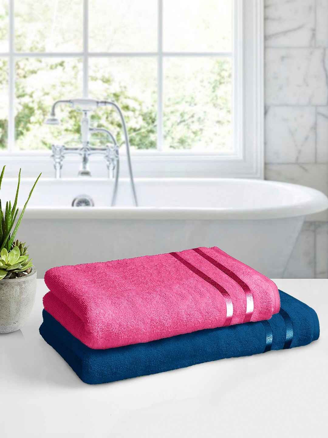 

Story@home Set of 2 Solid 450 GSM Pure Cotton Bath Towel, Pink