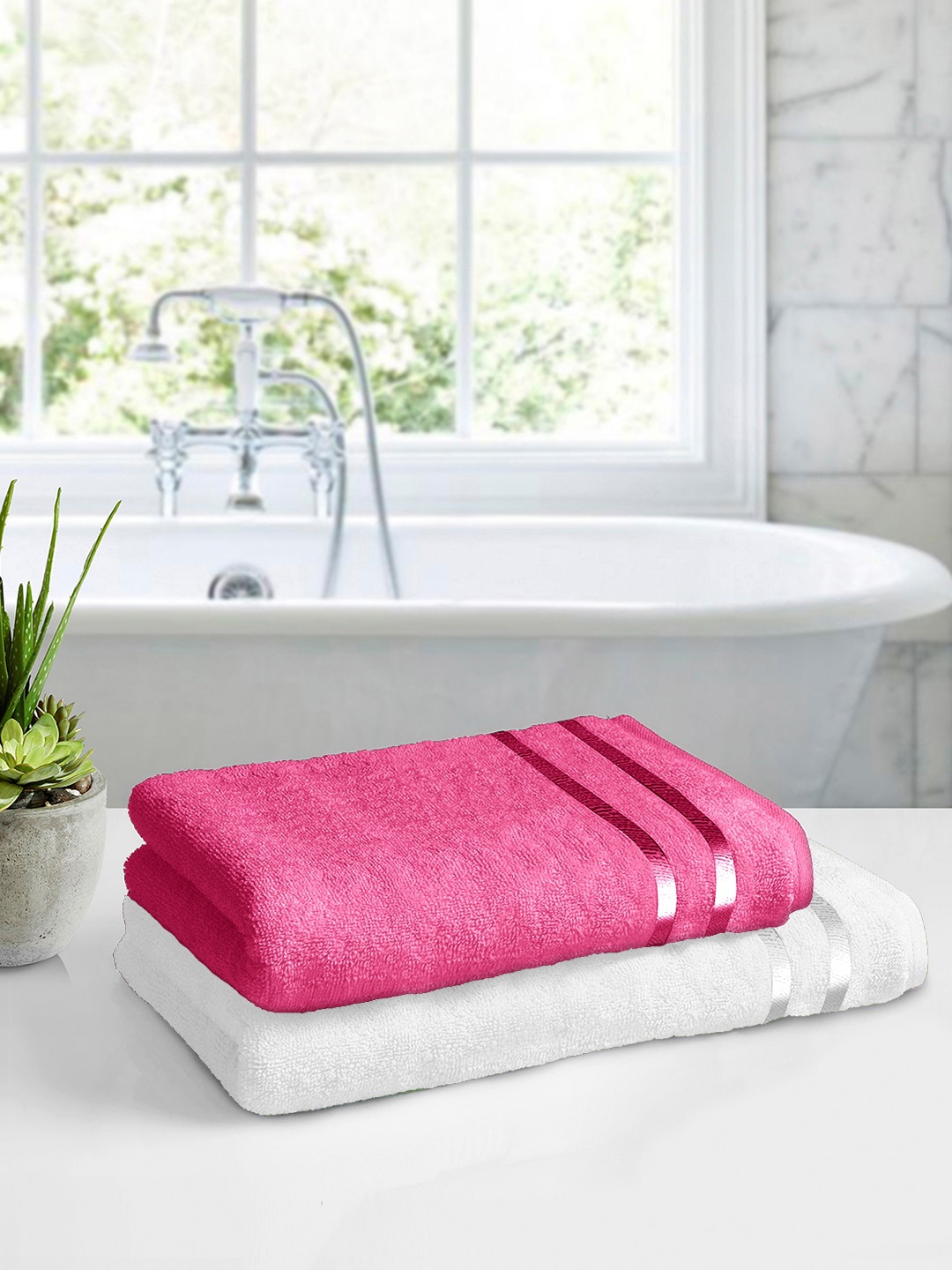 

Story@home Set of 2 Solid 450 GSM Pure Cotton Bath Towel, Pink