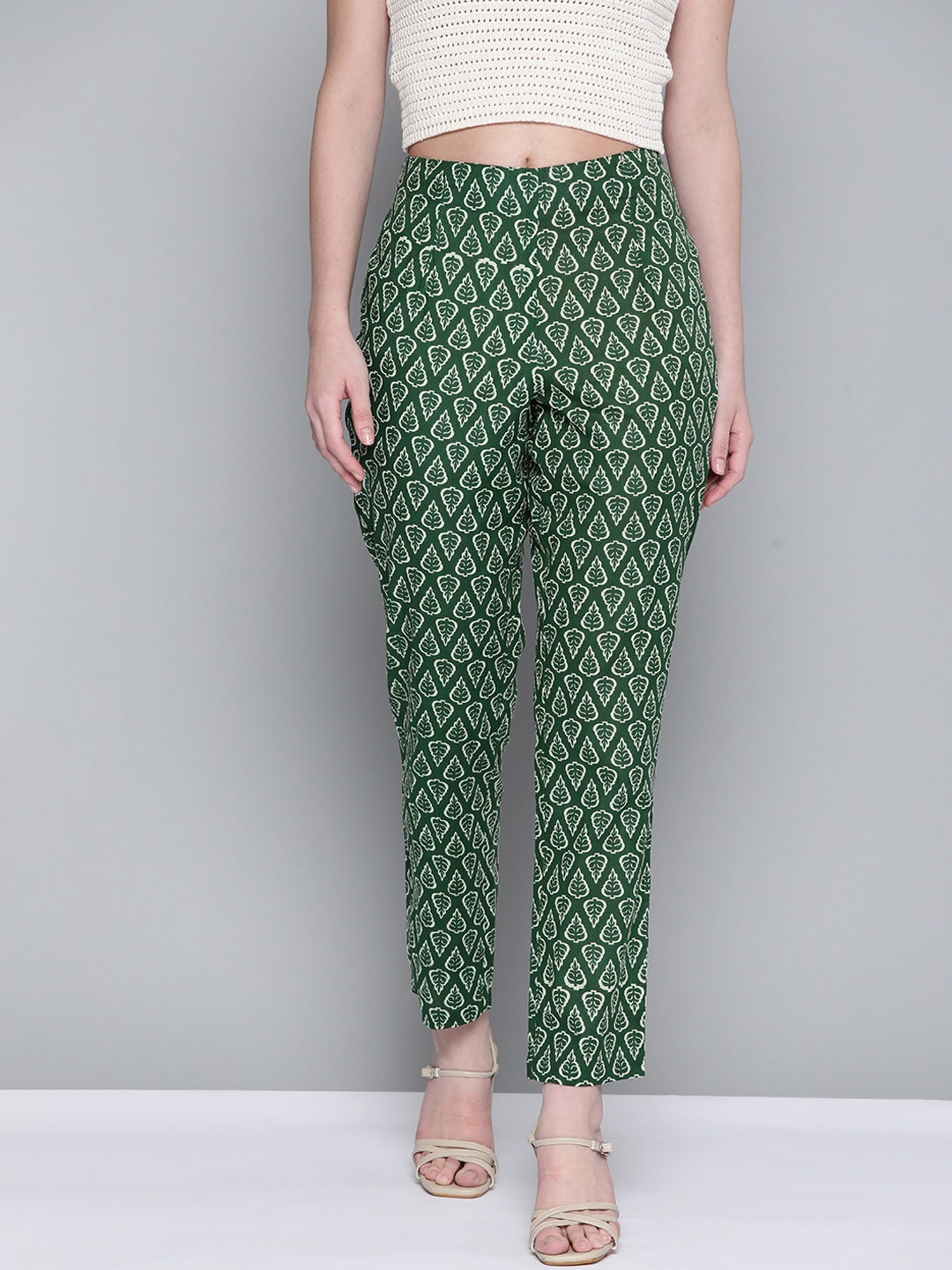 

HERE&NOW Women Green & White Ethnic Motifs Printed Cotton Palazzos