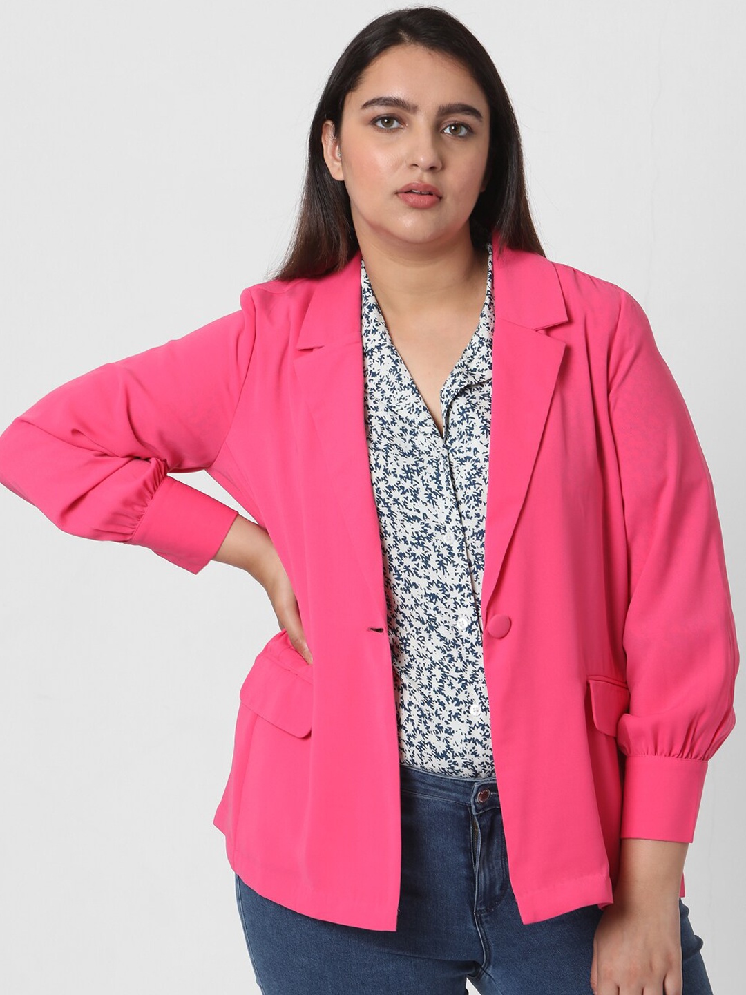 

VERO MODA CURVE Women Pink Solid Single-Breasted Casual Blazer