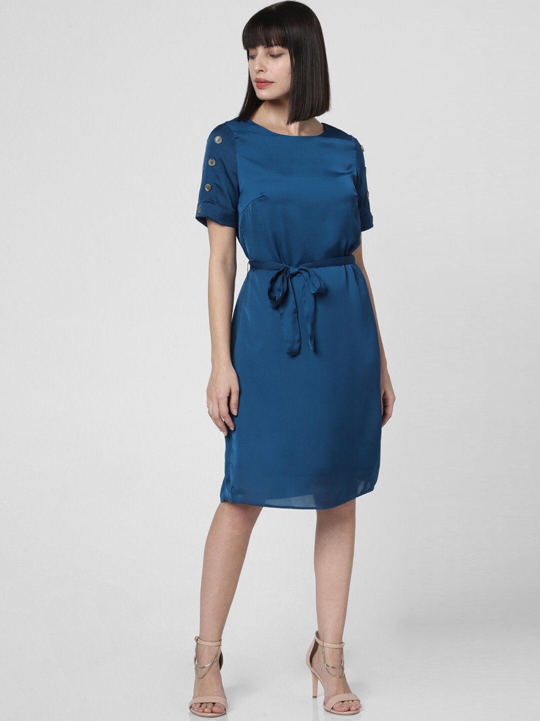 

Vero Moda Women Navy Blue Belted Sheath Dress
