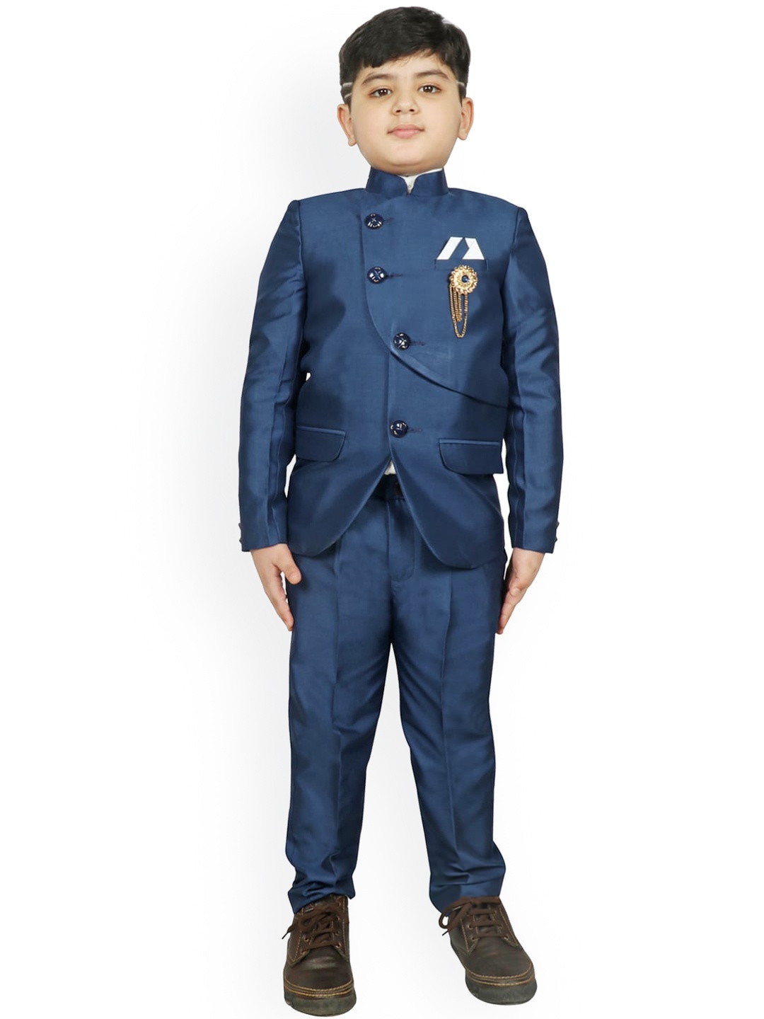 

SG YUVRAJ Boys Navy Blue Solid 3-Piece Single Breasted Party Suit