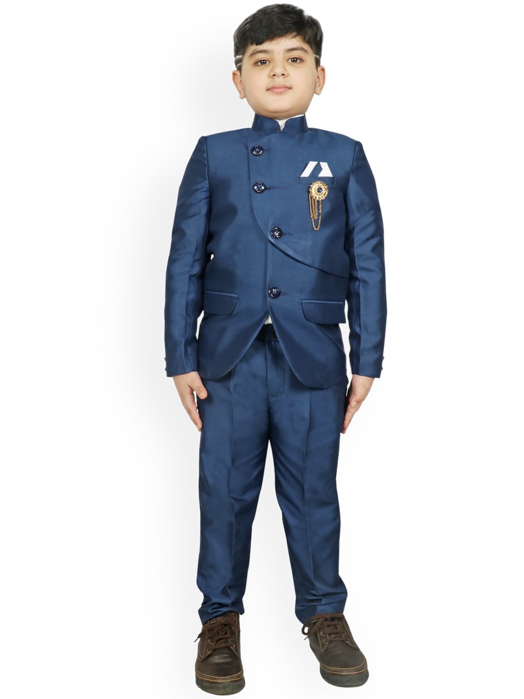 

SG YUVRAJ Boys Navy Blue Solid 3-Piece Single Breasted Party Suit