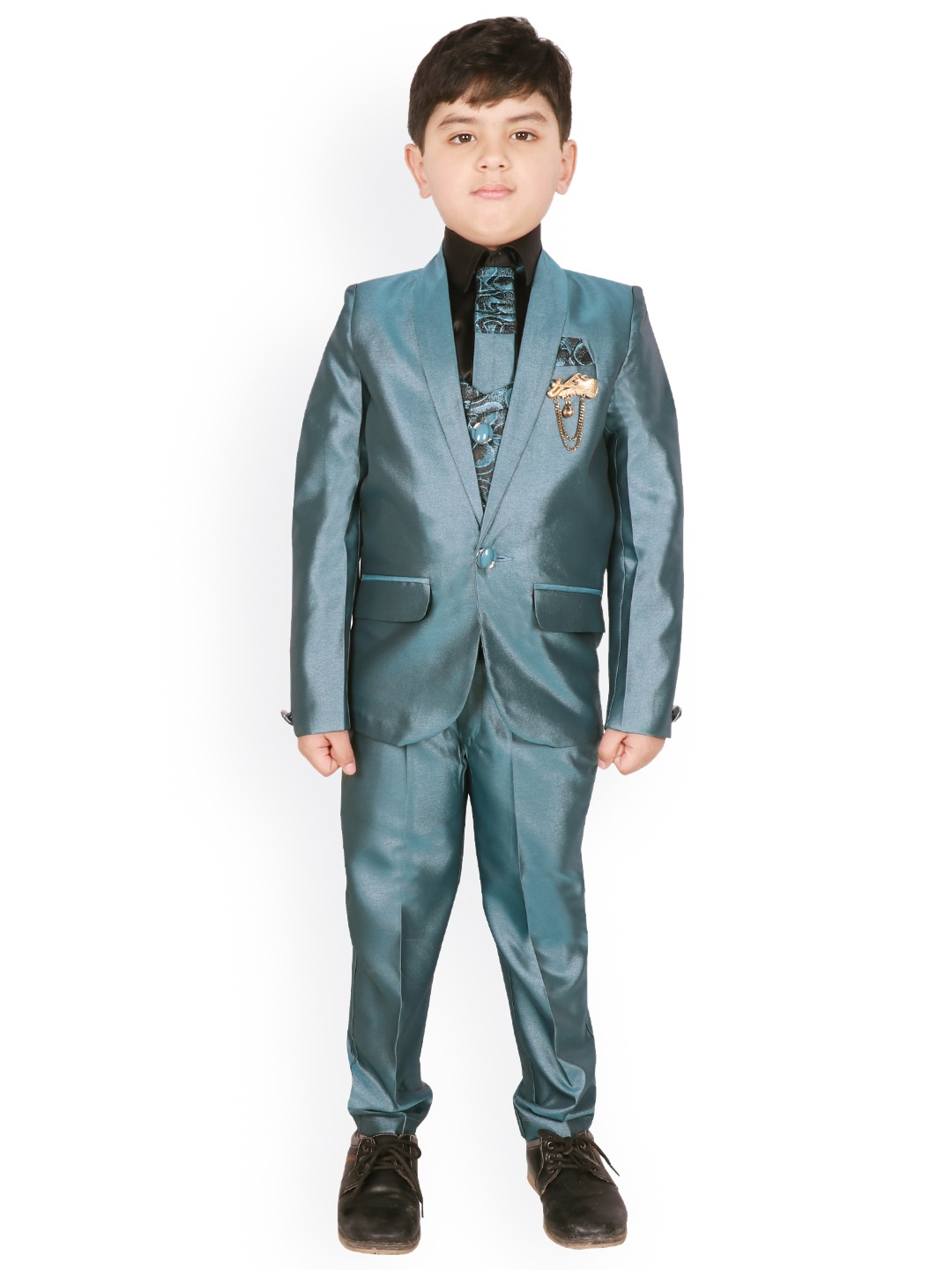 

SG YUVRAJ Boys Blue Solid Single-Breasted 5-Piece Party Suit