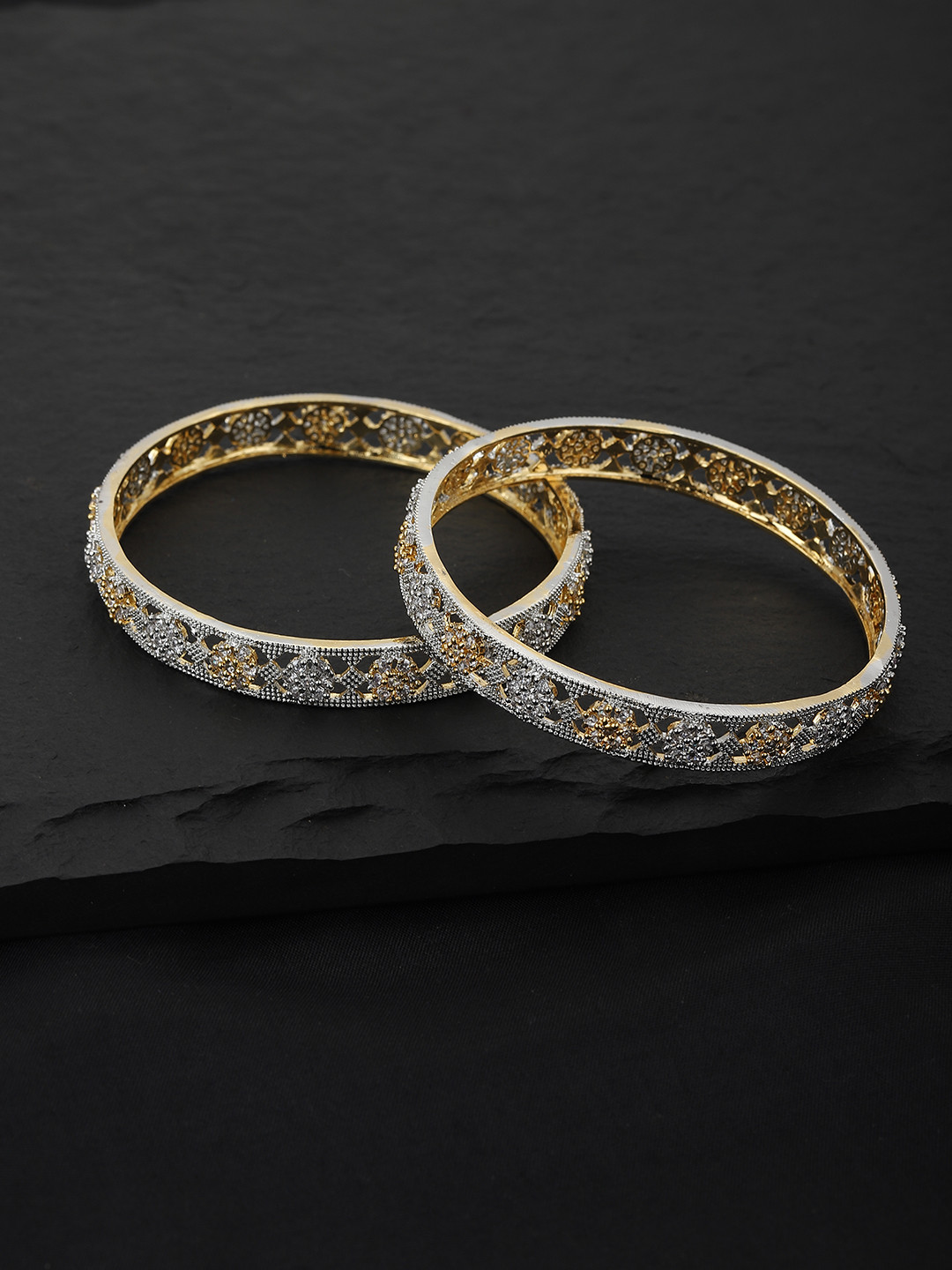 

KOLHA-BY CARLTON Set of 2 Gold Plated With American Diamond Studded Handcrafted Bangles