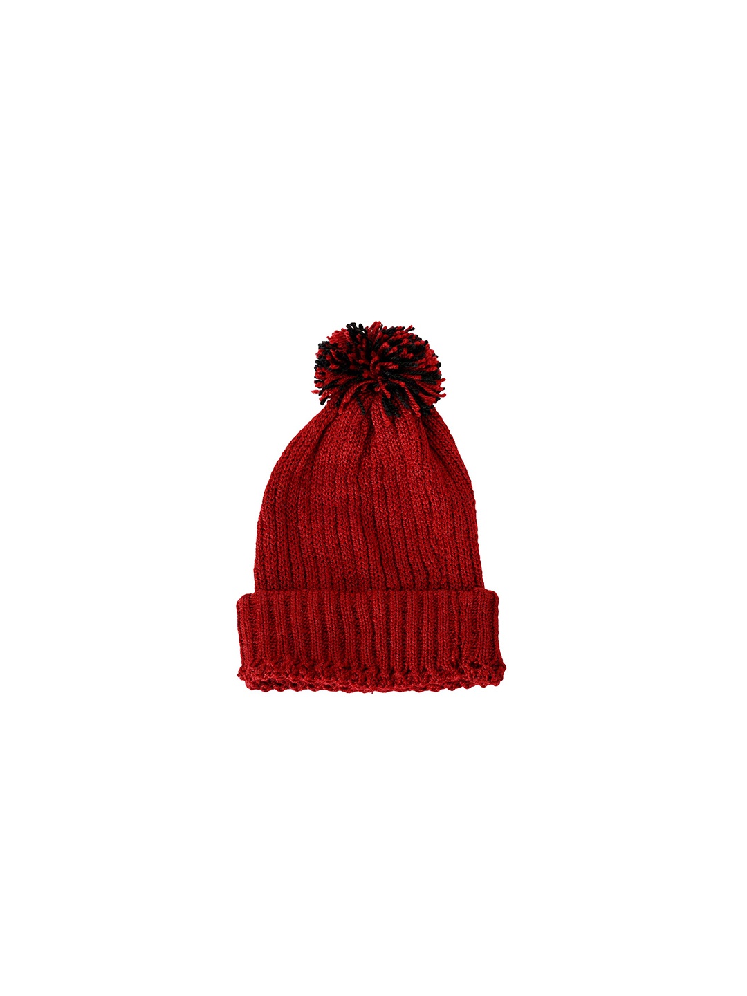 

Bharatasya Men Maroon & Black Winter Pom-pom Beanie