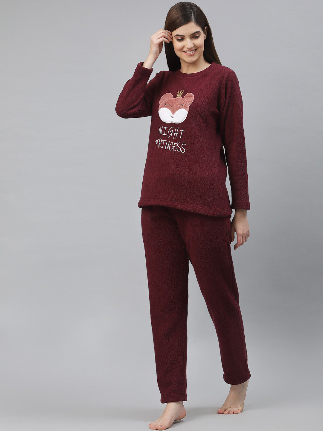 

Sweet Dreams Women Maroon & White Printed Night suit