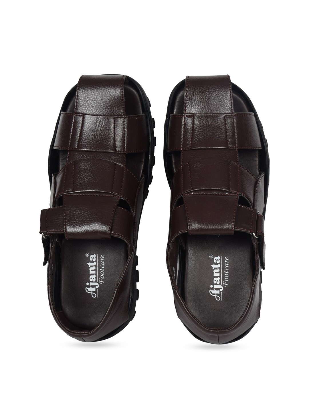 

Ajanta Men Square Toe Fisherman Sandals With Velcro Closure, Brown