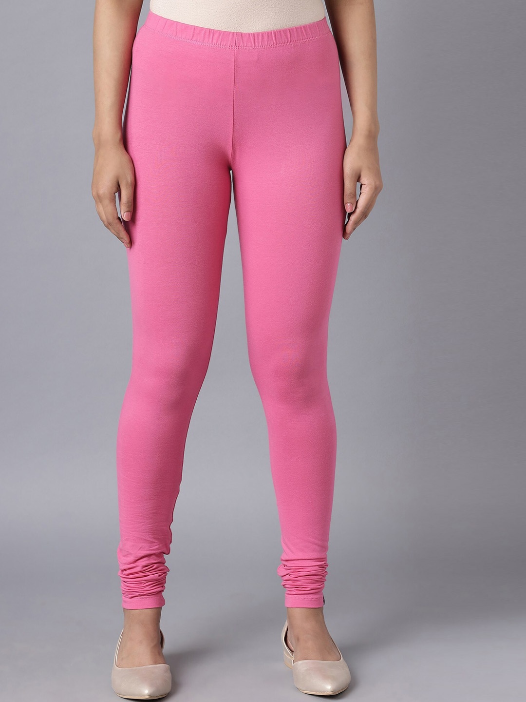 

elleven Solid Cotton Churidar Leggings, Magenta