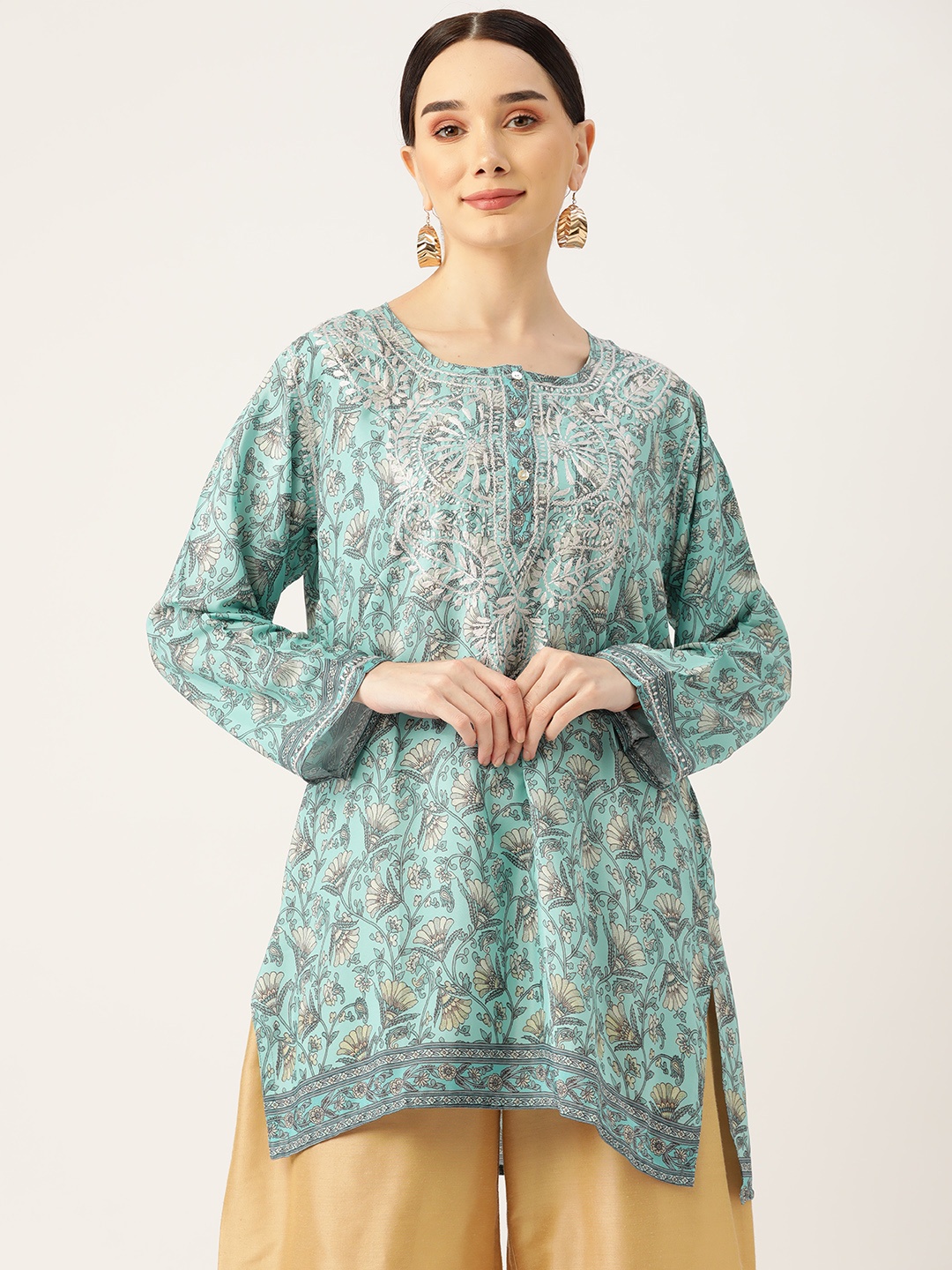 

HOUSE OF KARI Blue Chikankari Embroidered Tunic