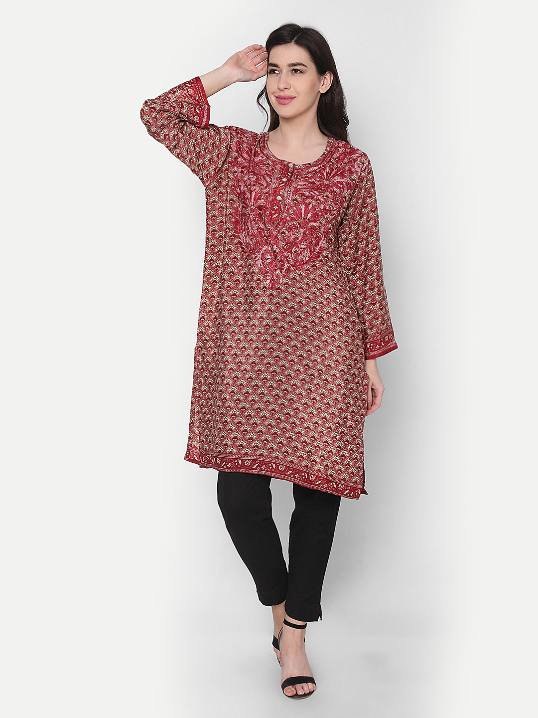 

HOUSE OF KARI Magenta Embroidered Tunic