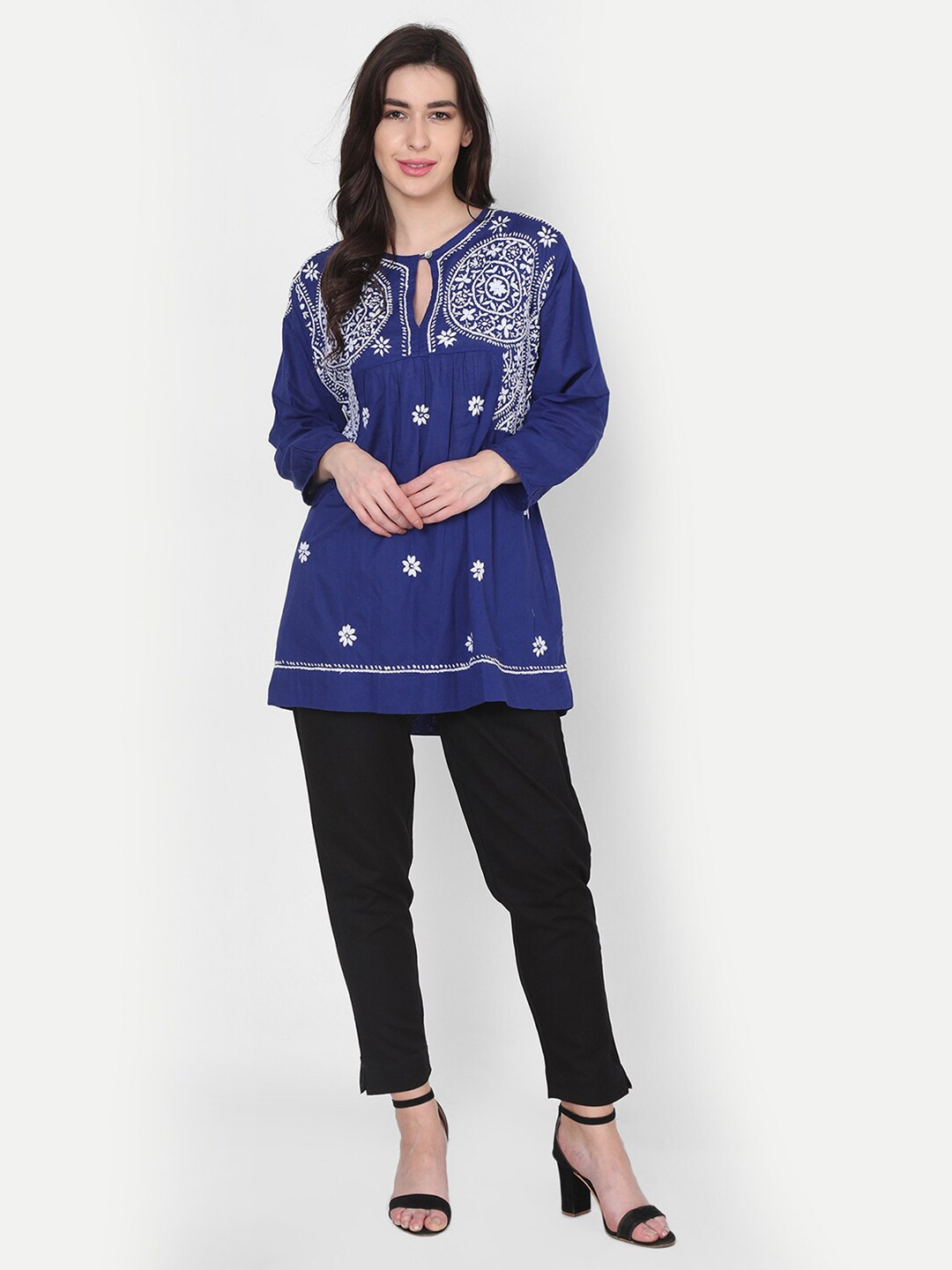 

HOUSE OF KARI Blue & White Chikankari Embroidered Tunic