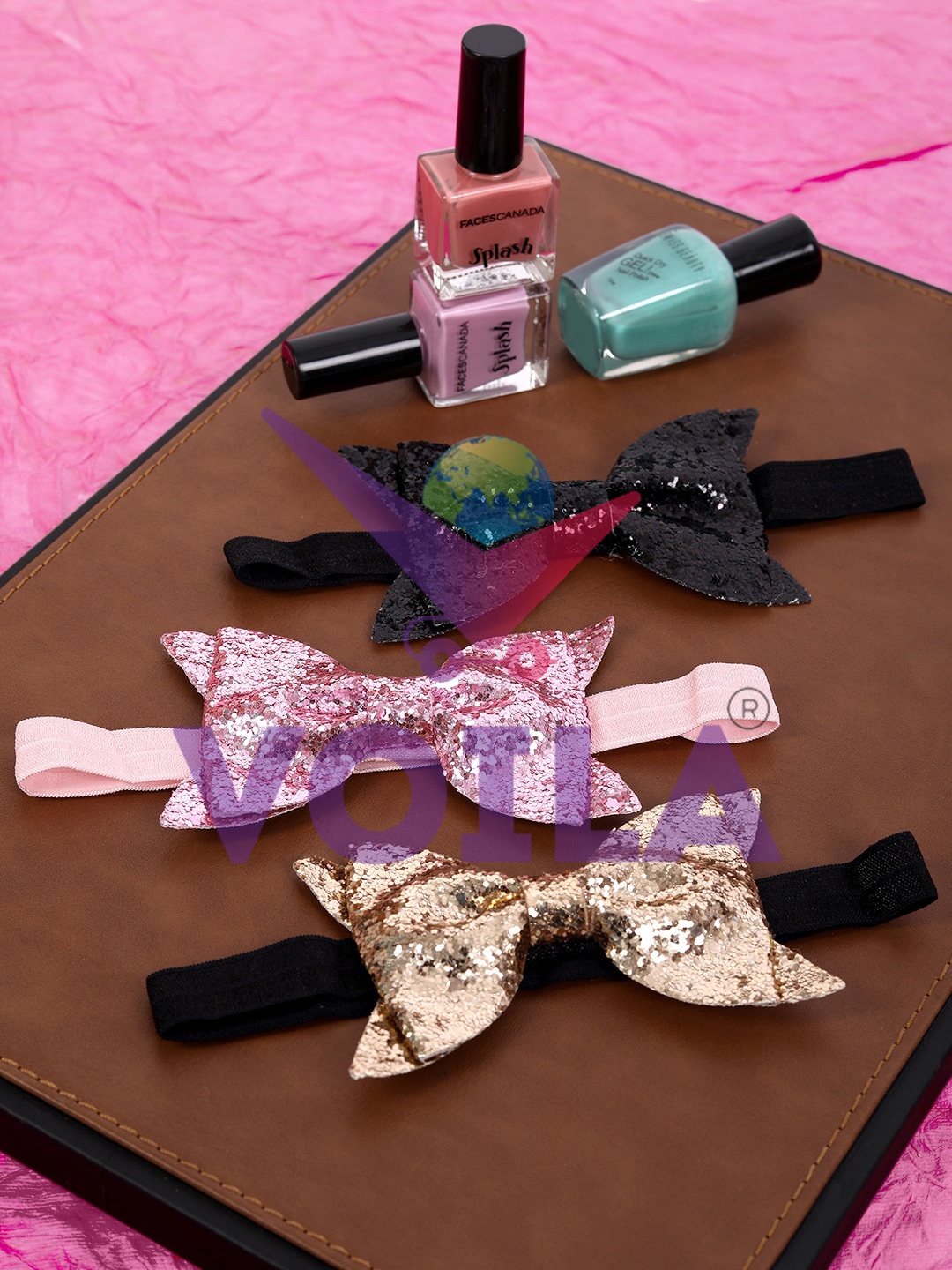

Babymoon Girls Set of 3 Glittering Bow Pink & Black Headband